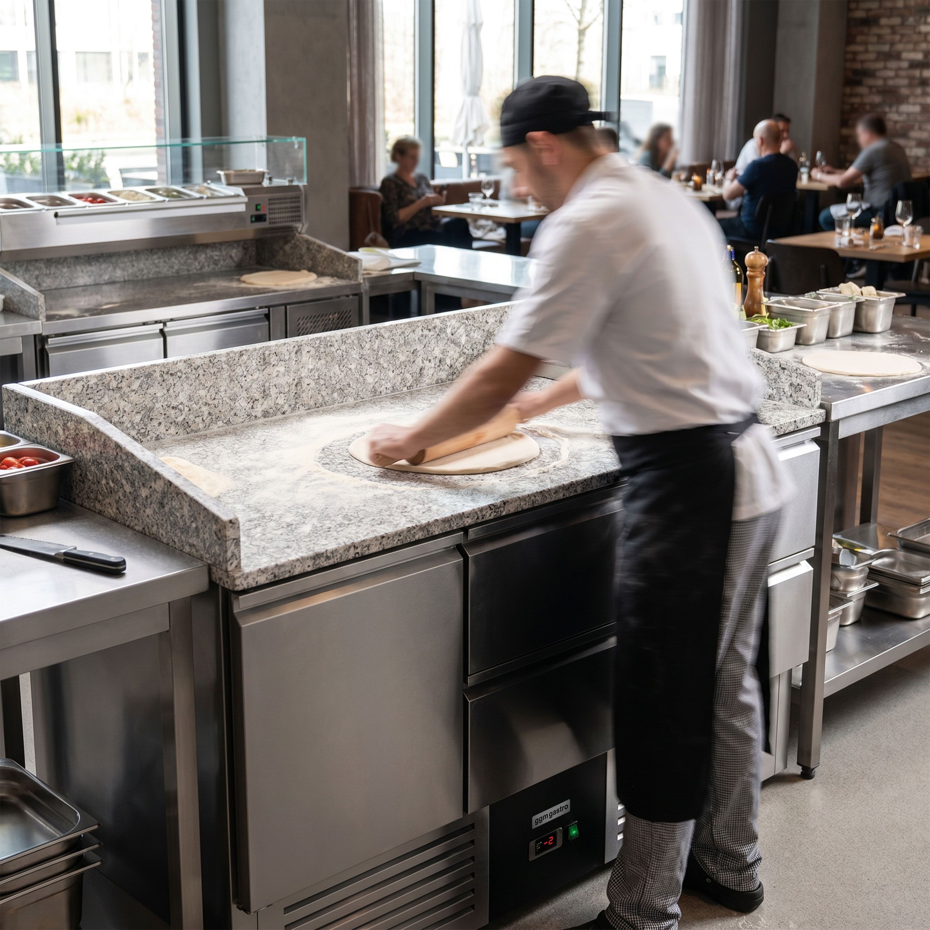 Table réfrigérée à pizza PREMIUM - 1400 x 700 mm - 1 porte et 4 tiroirs