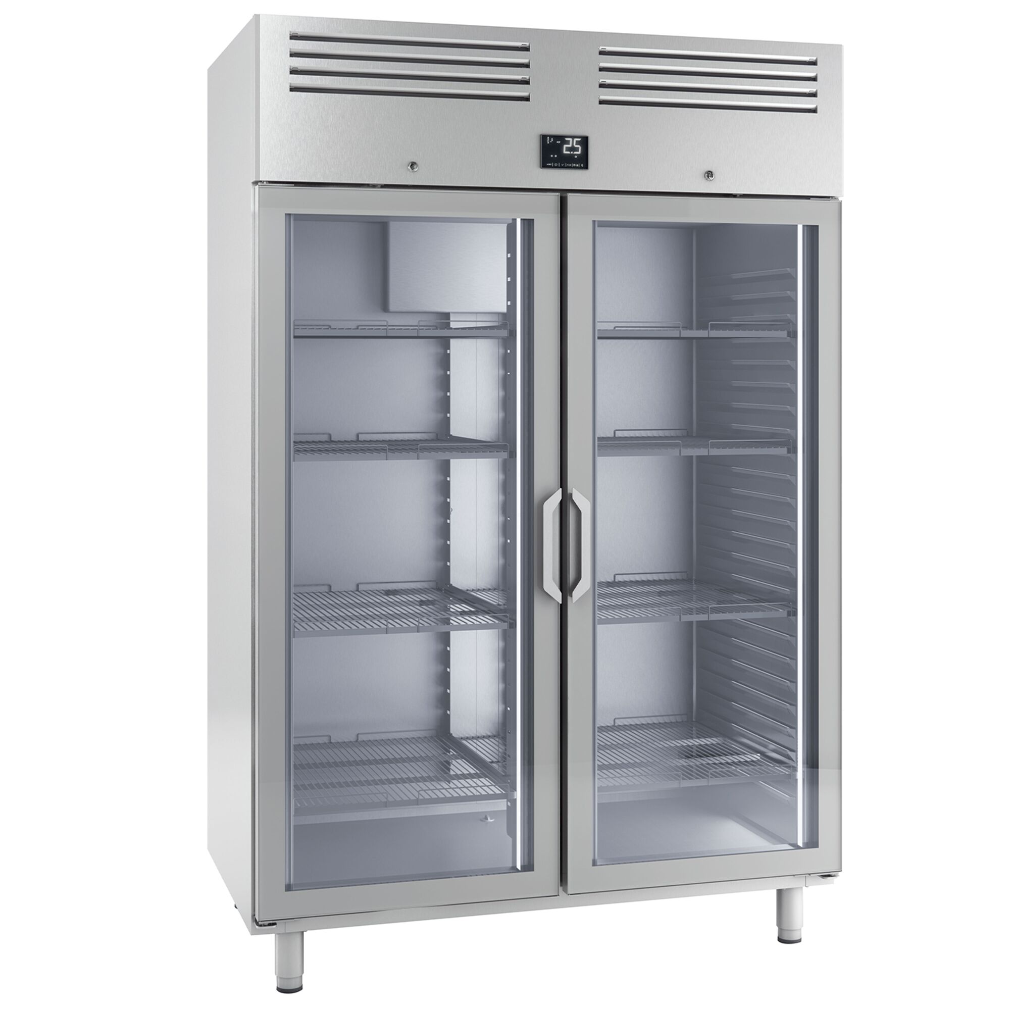 Armoire réfrigérée vitrée positive Inox AISI 304 PREMIUM PLUS - GN 1/1 - 1240 L - avec 2 portes vitrées & 8 grilles GN 2/1