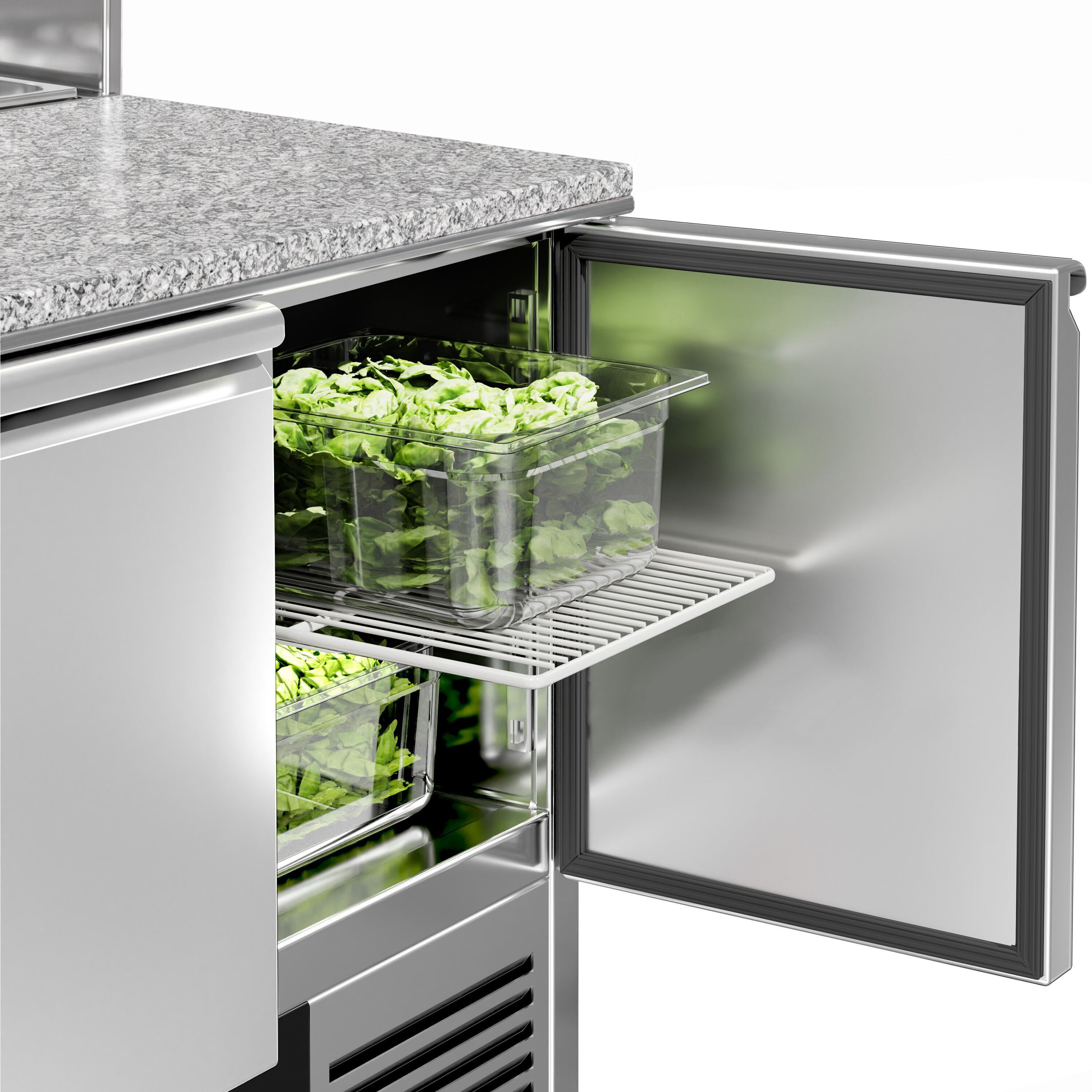 Saladette réfrigérée PREMIUM - 903mm - 240L - 2 portes - pour 5x GN 1/6 & Couvercle inox - plan de travail en granit noir