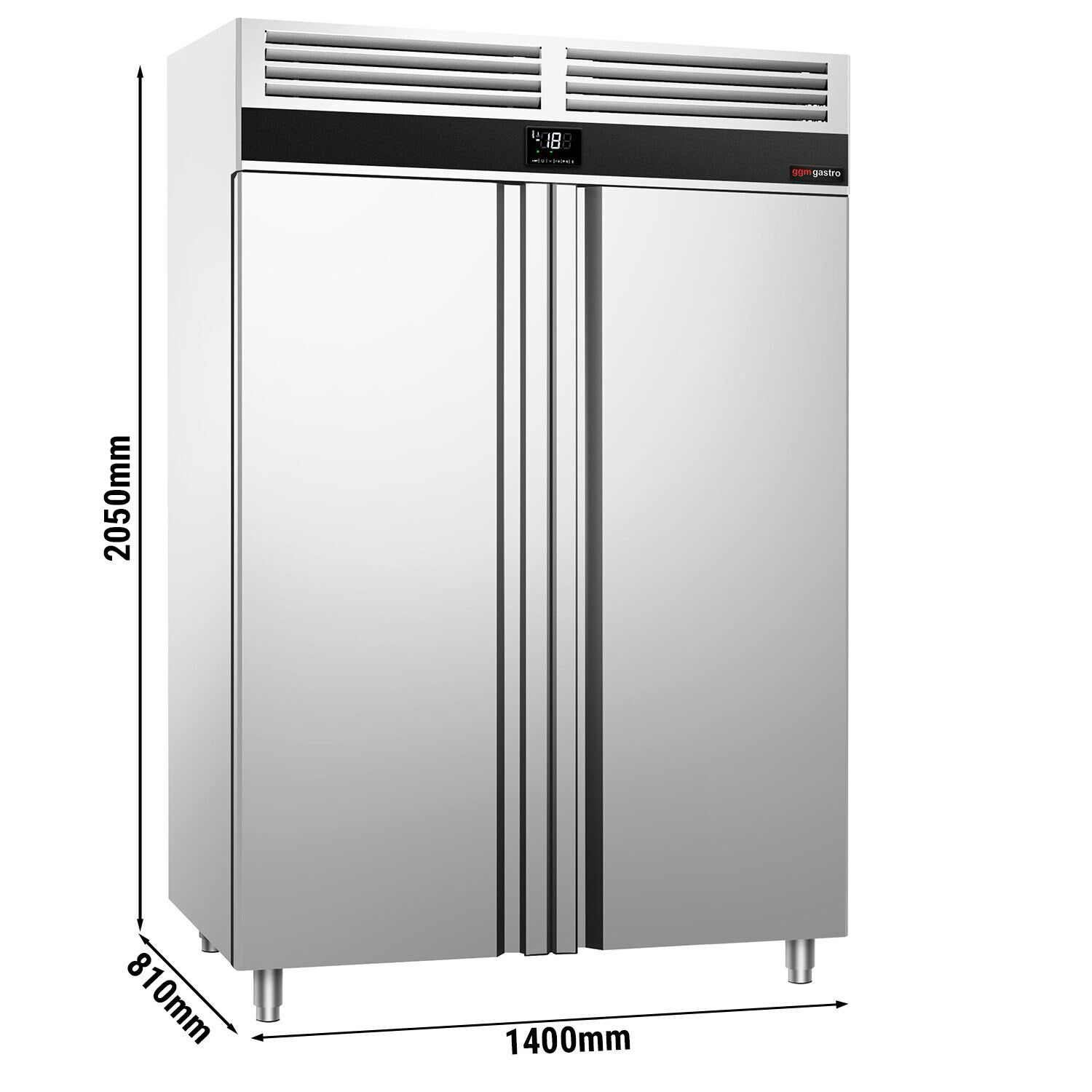 Armoire réfrigérée négative en acier inoxydable PREMIUM - GN 2/1 - 1400 L - avec 2 portes vitrées & Glissières GN & 6 grilles GN 2/1