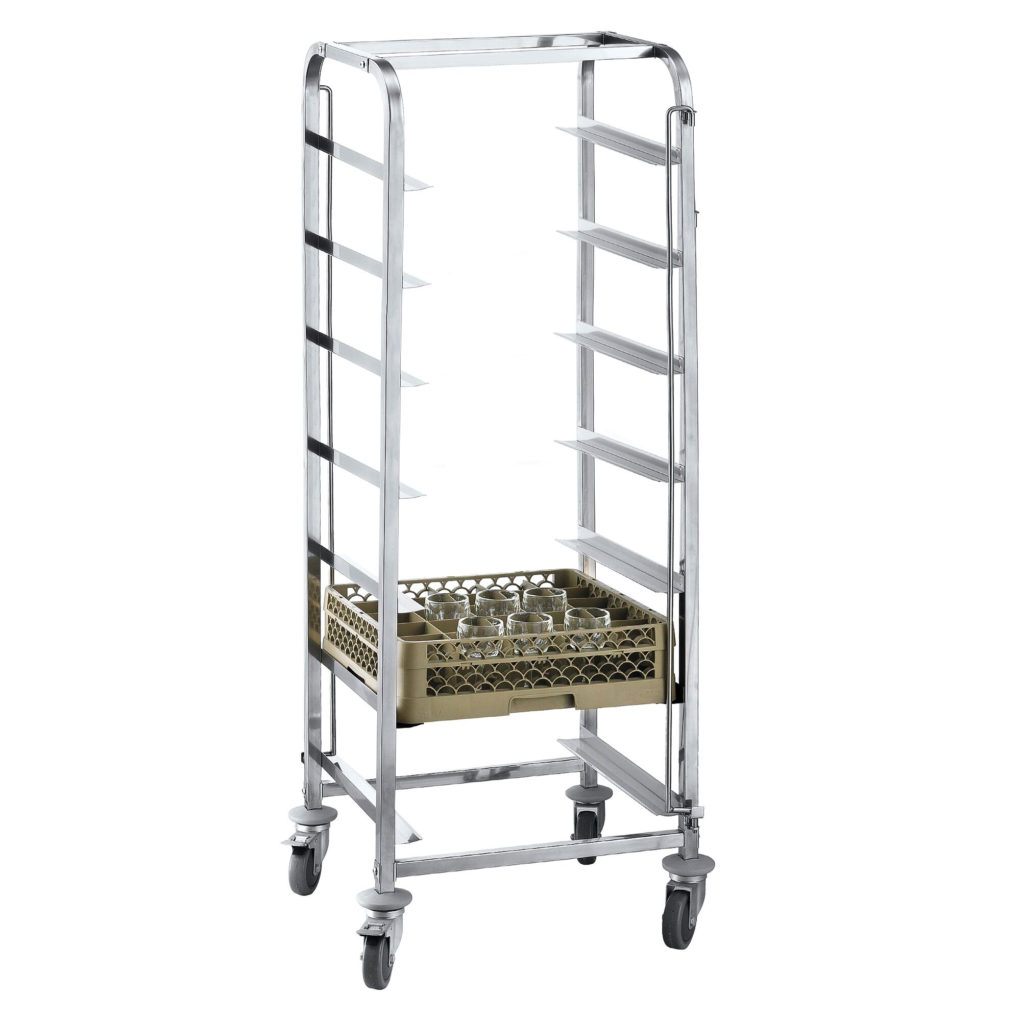 Chariot pour casiers à vaisselle en acier inoxydable - pour 7 paniers Dimensions des paniers : 500x500mm & 400x500mm - sans poignée