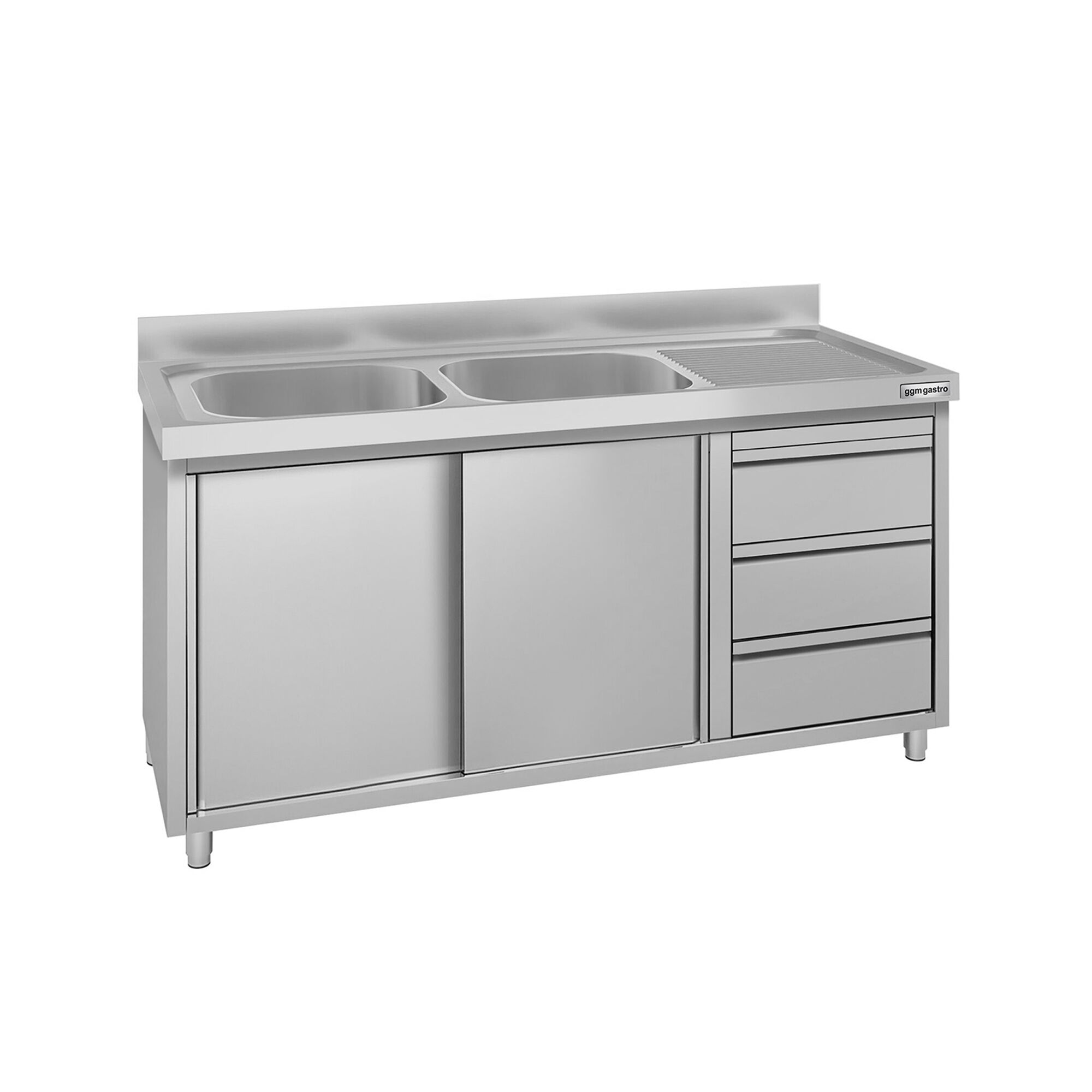Meuble évier ECO - 1400 x 600 mm - avec 3 tiroirs & 2 bacs à gauche