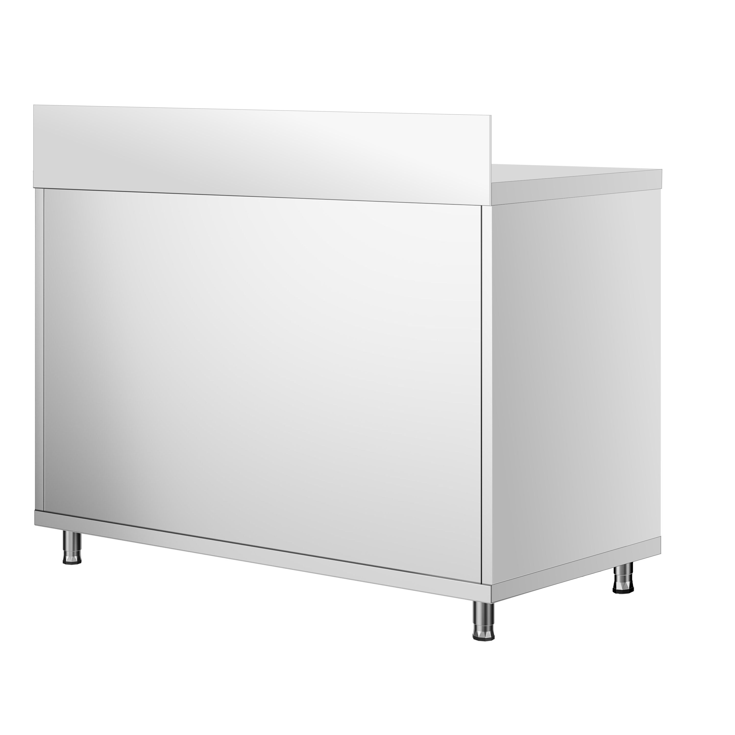 Table armoire en acier inoxydable PREMIUM - 1000x700mm - avec portes coulissantes et étagère basse - avec dosseret