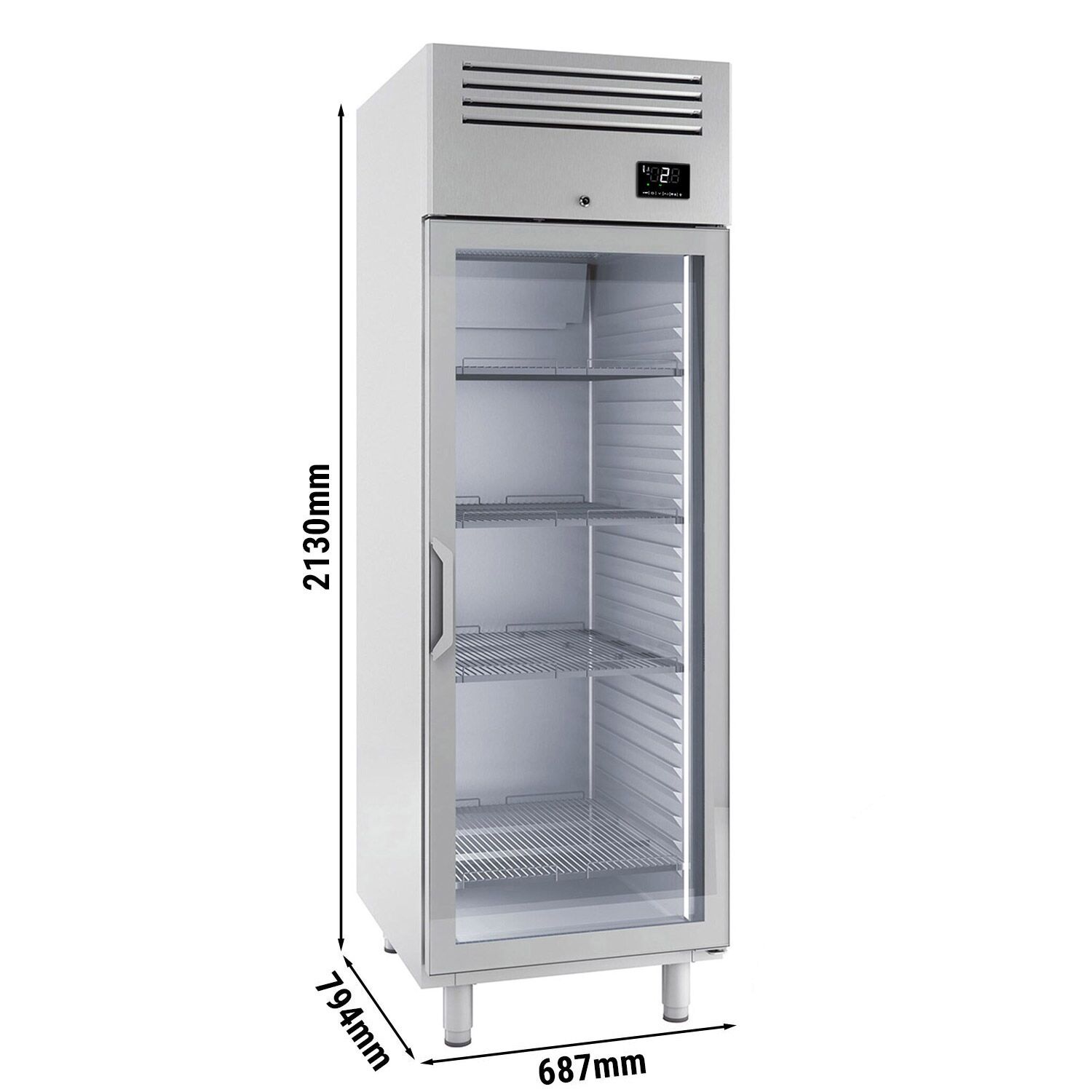 Armoire réfrigérée vitrée positive en acier inoxydable AISI 304 PREMIUM PLUS - GN 2/1 - 560 L - avec 1 porte vitrée
