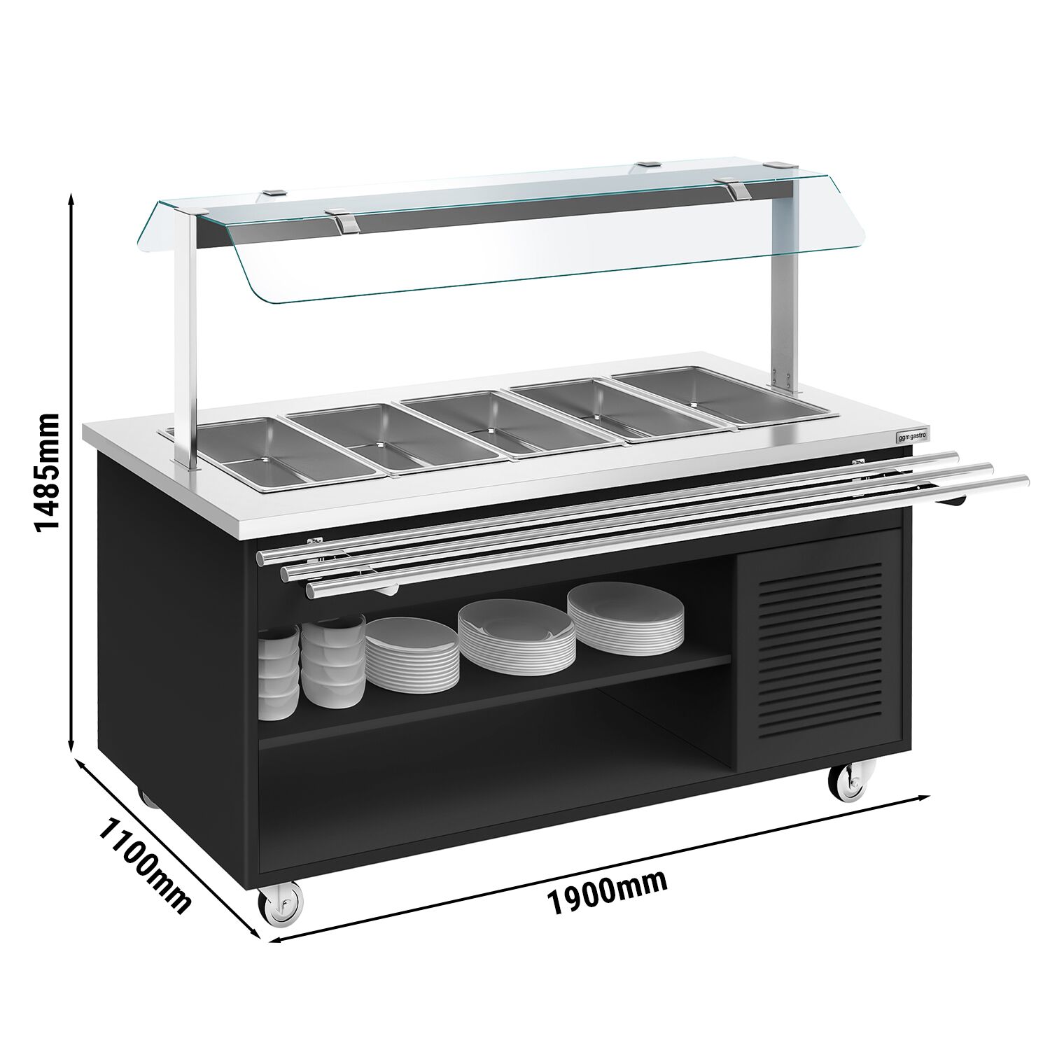 Buffet réfrigéré DANZIG - 1900mm - 5 bacs GN 1/1 - avec Glissière pour plateaux - Noir