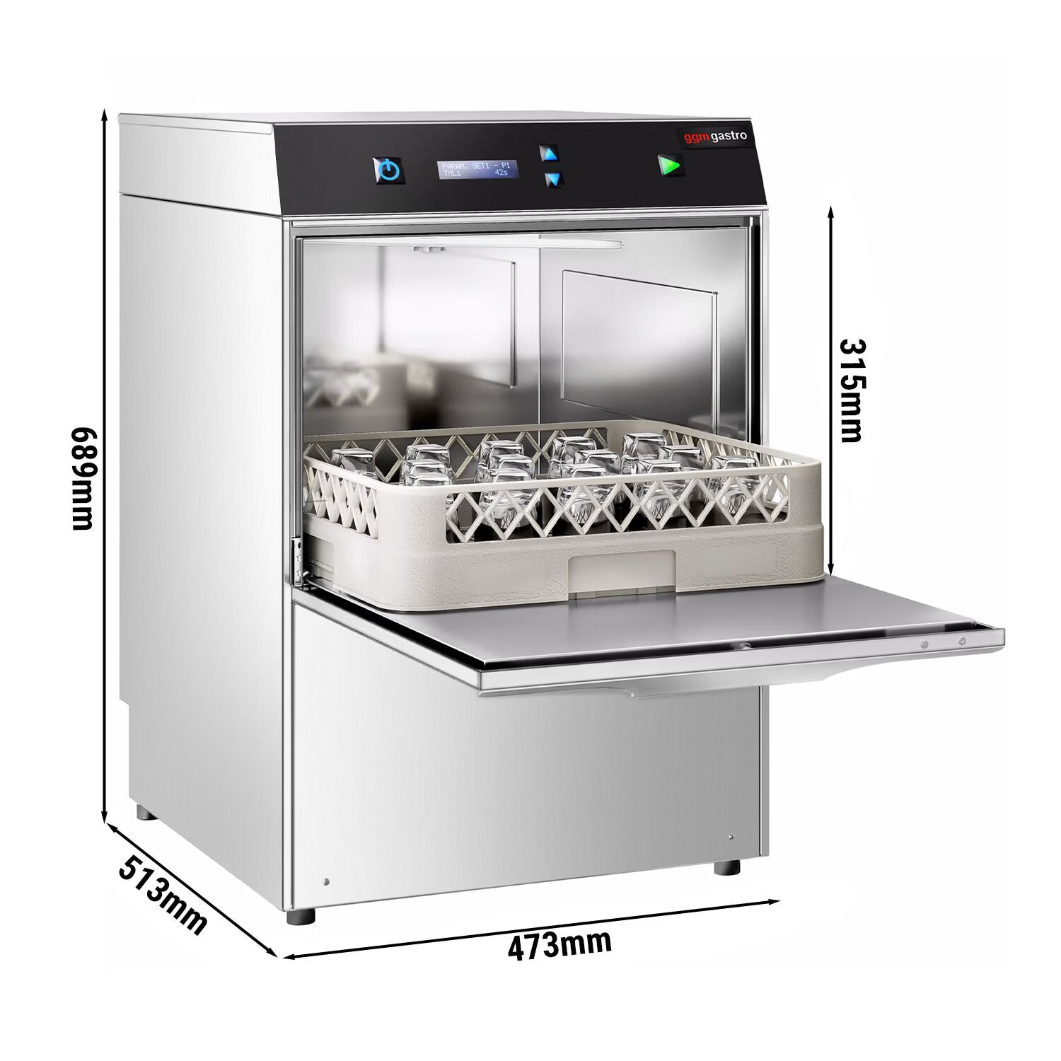 Lave-verres professionnel à double paroi - Numérique - 2,97kW - incl. Filtre à eau anti-calcaire - avec évacuation par gravité, pompes à détergent et de liquide de rinçage