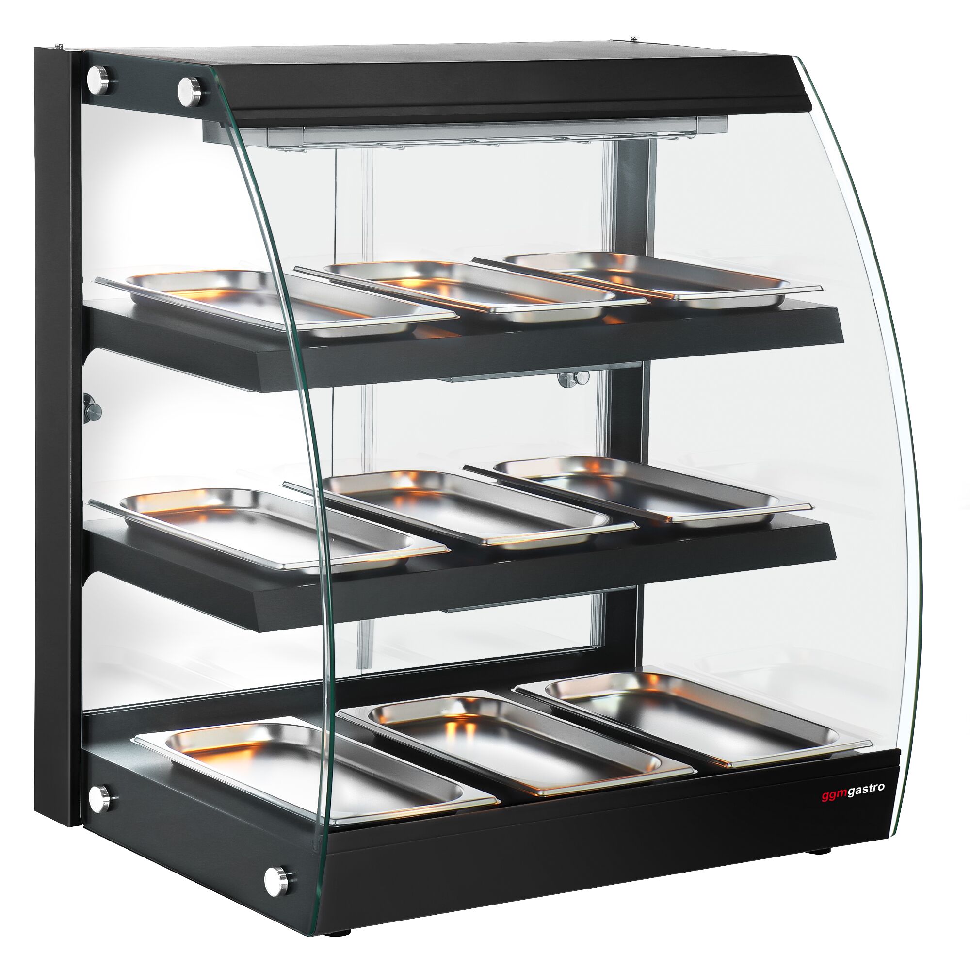 Warmhaltevitrine - 650mm - 1,16 kW - mit 3 Ablagen - Schwarz