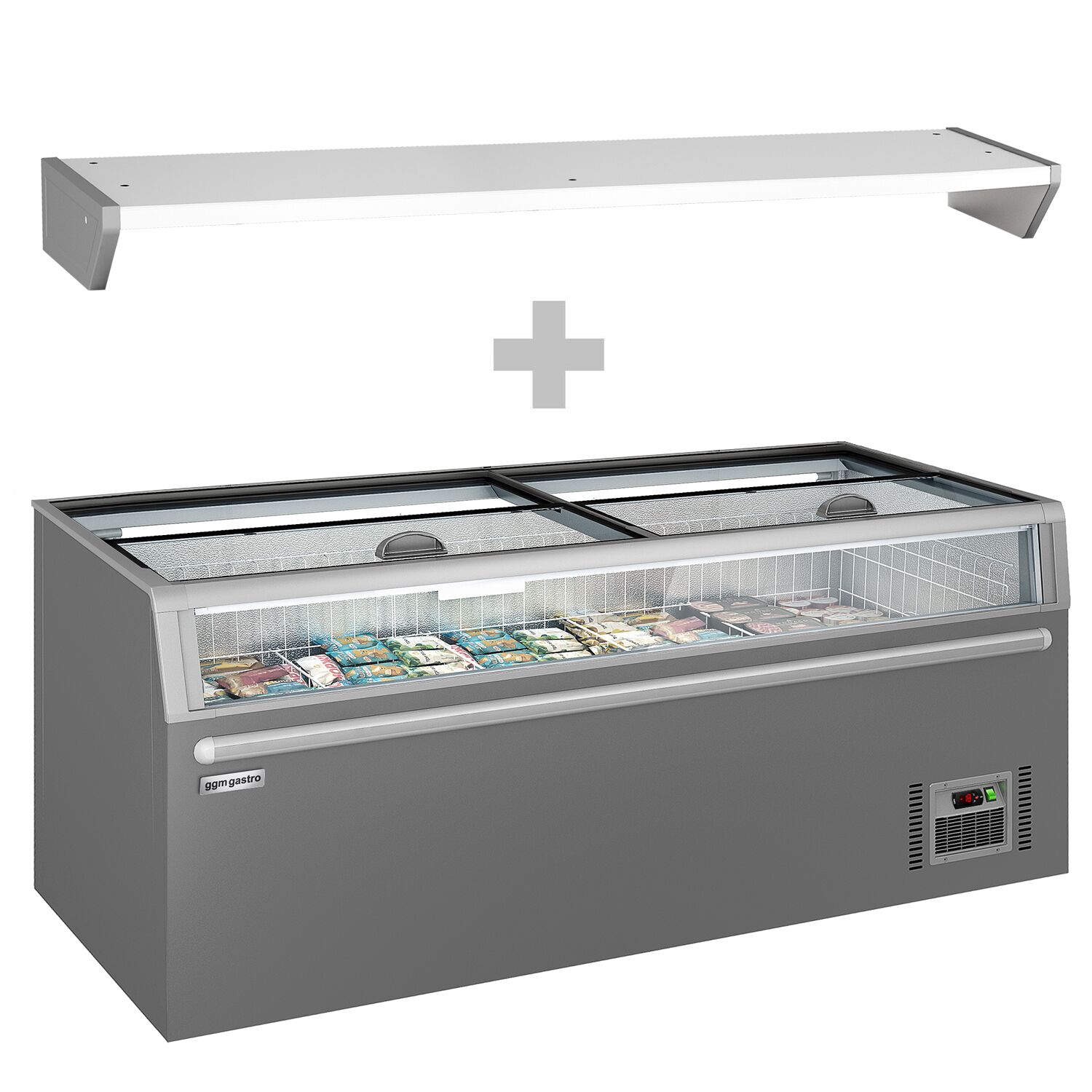Îlot de congélation pour supermarché - 2104x850mm - 646 L - Couvercles coulissants en verre - Gris