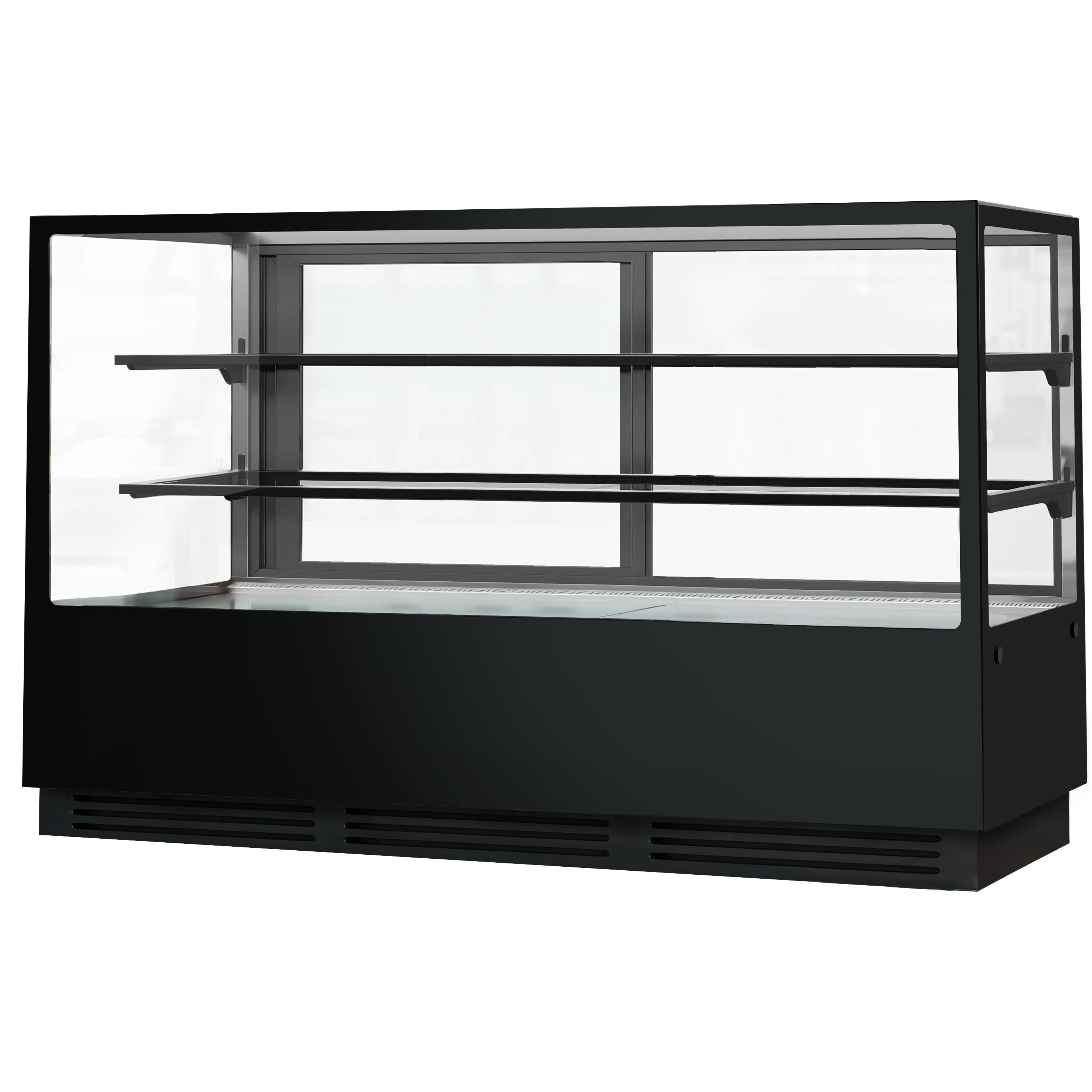 Vetrina pasticceria refrigerata - 782l - 2000mm - Doppio vetro - con 2 ripiani - LED interni; schienale a specchio; porte posteriori scorrevoli - Nero