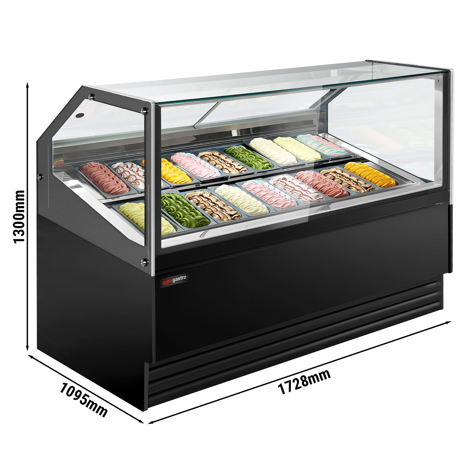 Vitrine à glace THEO – 1736 mm – refroidissement ventilé – pour 18 bacs à glace de 5 litres – Noir