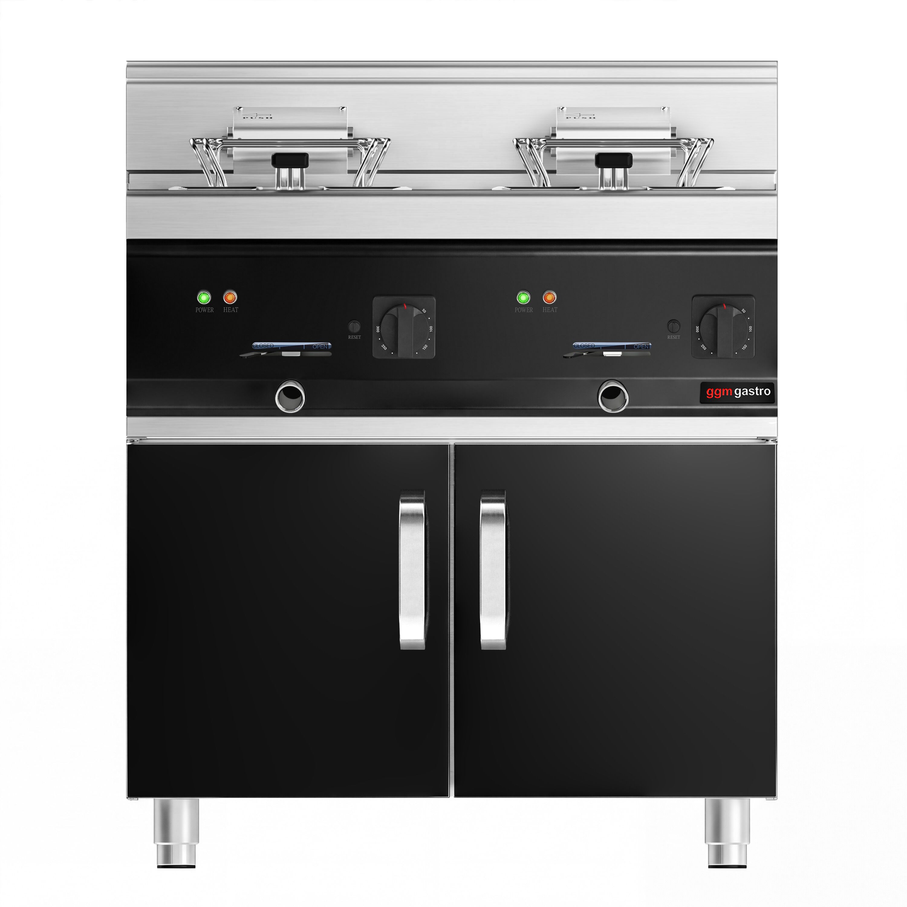 Friteuse électrique double – 10+10 litres – 18 kW – incl. soubassement avec 2 portes