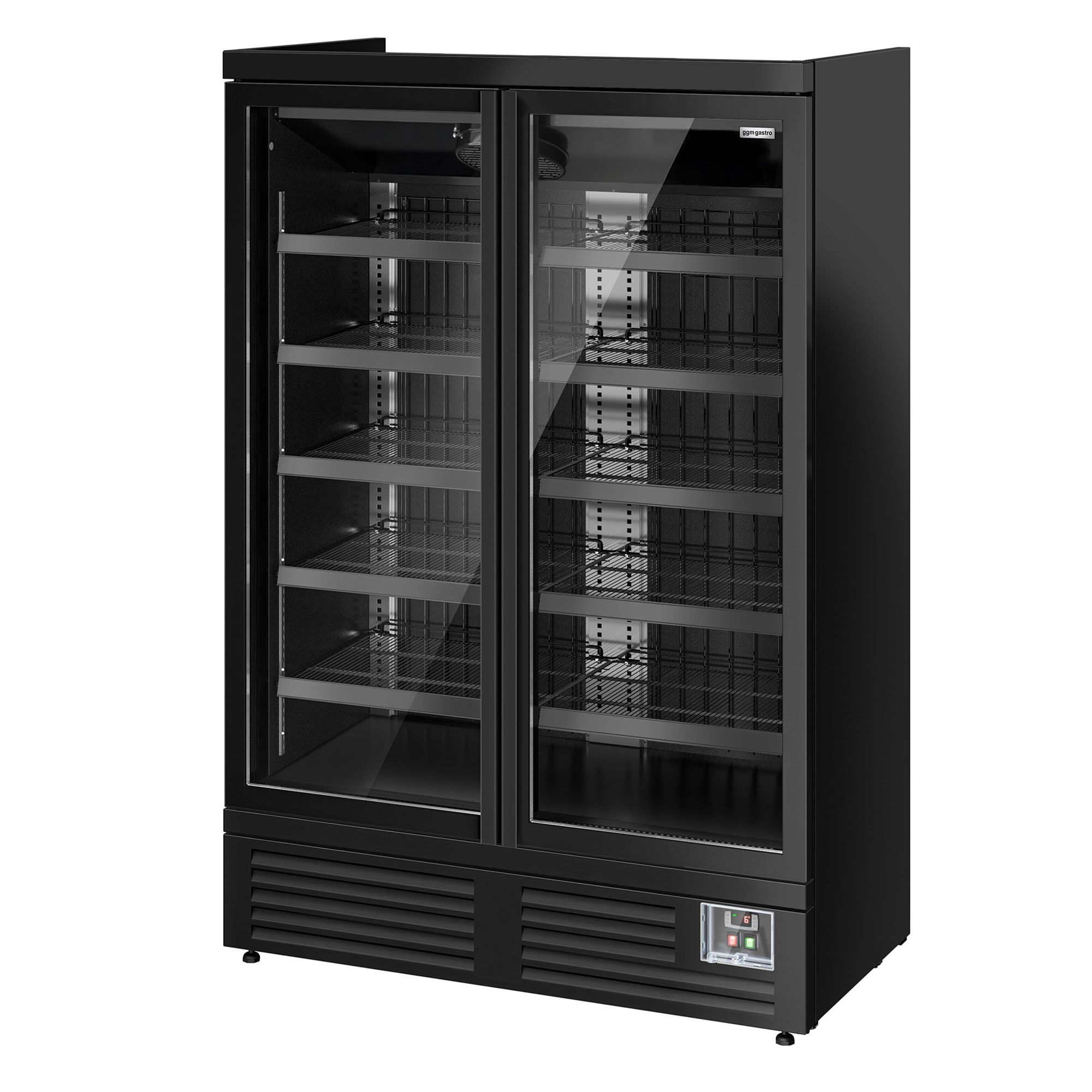 Väggkyl - 1260 mm - 991 l - med 2 dubbelglasade glasdörrar & 5 hyllor - svart matt