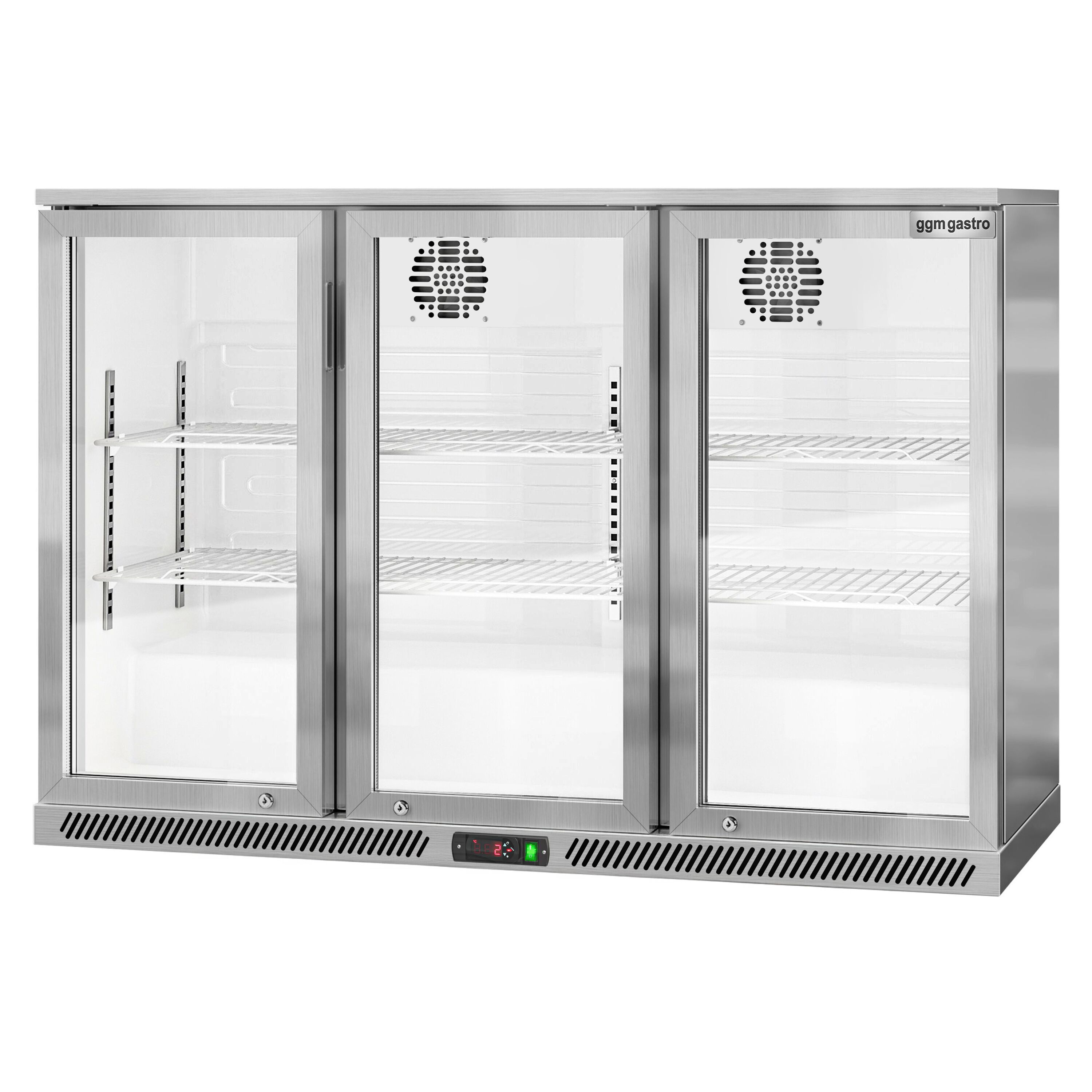 Réfrigérateur de bar – 1350 mm – 320 litres – avec 3 portes vitrées battantes – en inox