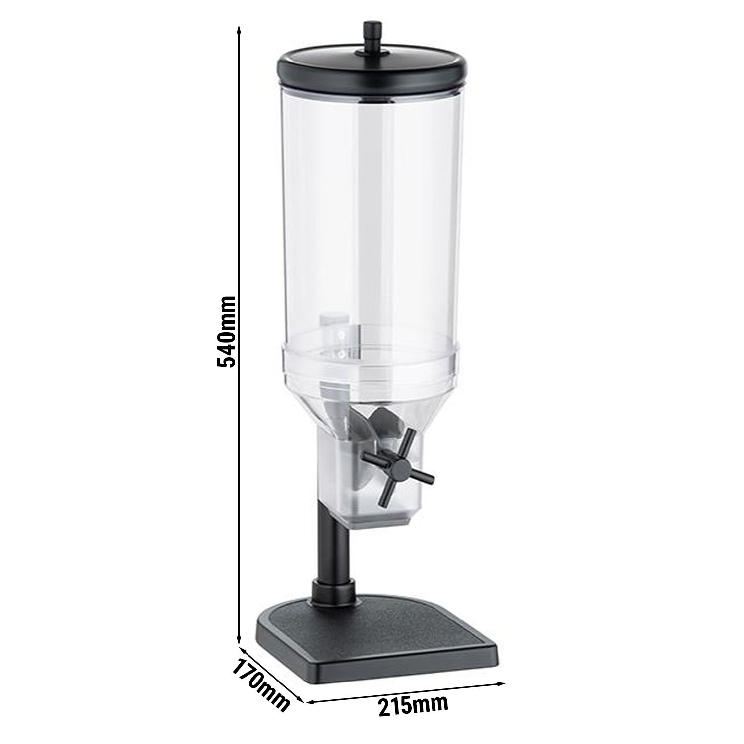 Müslidispenser - FRESH+EASY - svart - vridvred - 1 plastbehållare - 4,5 l - ställ i rostfritt stål