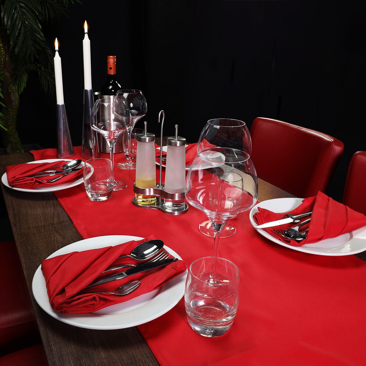 (6 pcs) Chemin de table damassé Vienna - tissage jacquard - 40x130cm - Feuerrot