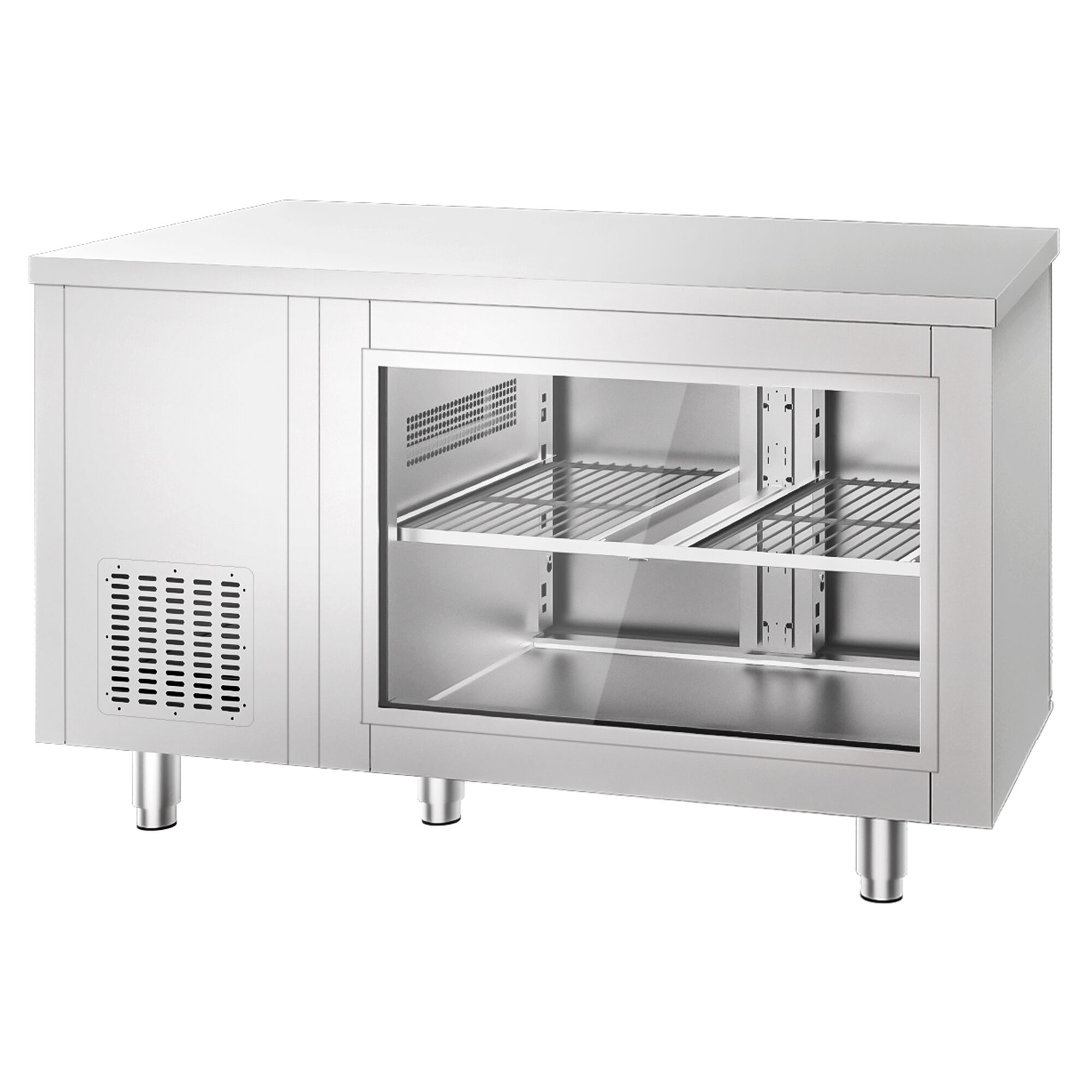 Commercial Counter Fridge - 1400x700mm - with 2 doors - glass doors - capacity 281 litres