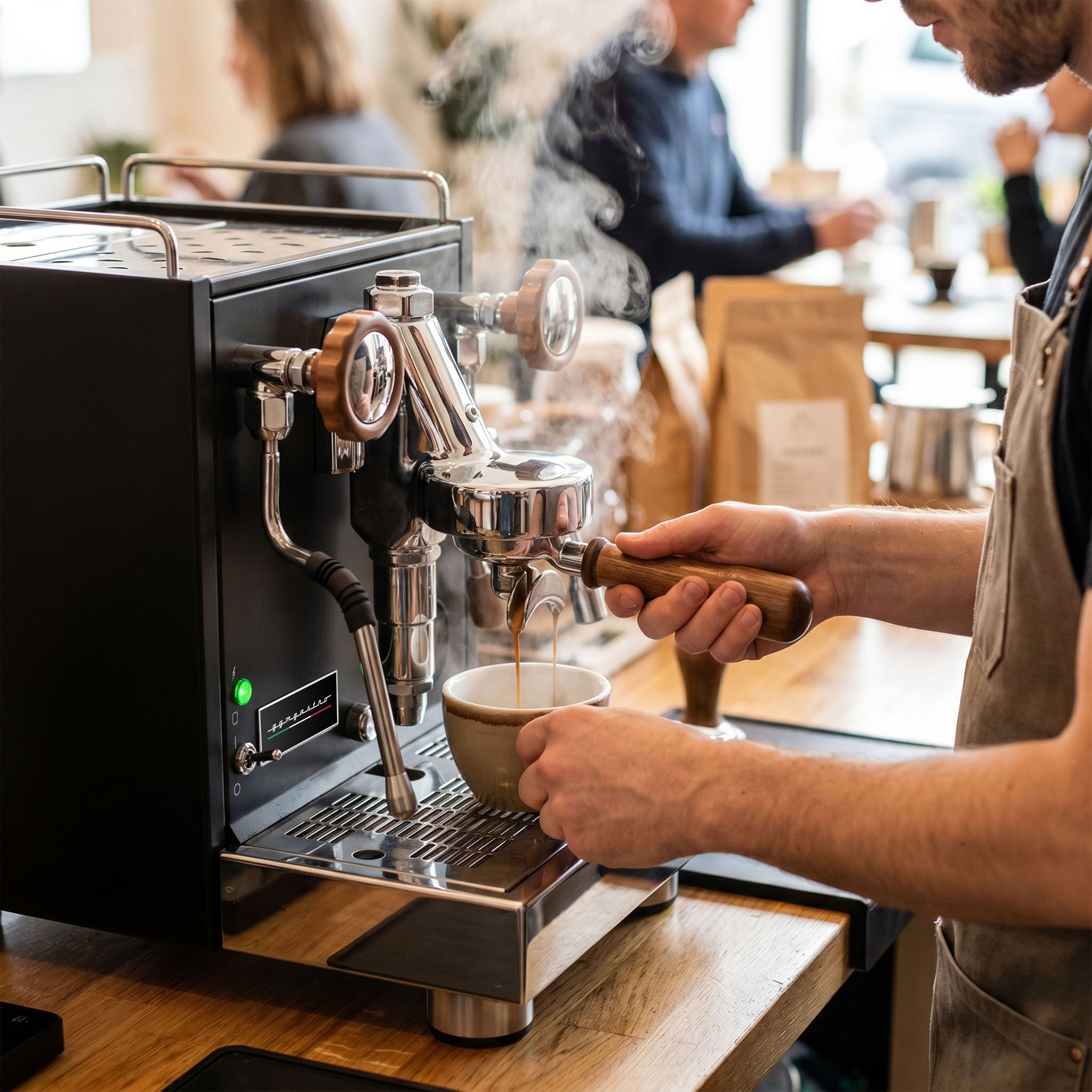 Siebträgermaschine "Mini" - 1 Gruppig - 1,2 kW - mit Milchaufschäumer & Heißwasser - Schwarz