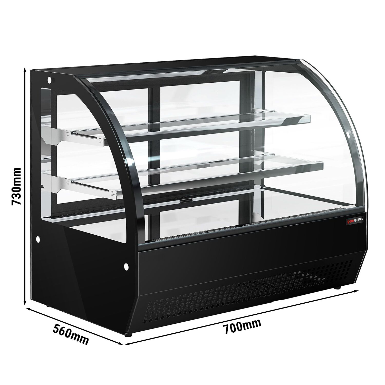 Vitrine réfrigérée de table - 105L - 700mm - Double vitrage - avec 2 étagères en verre - portes coulissantes vitrées arrière - Noir