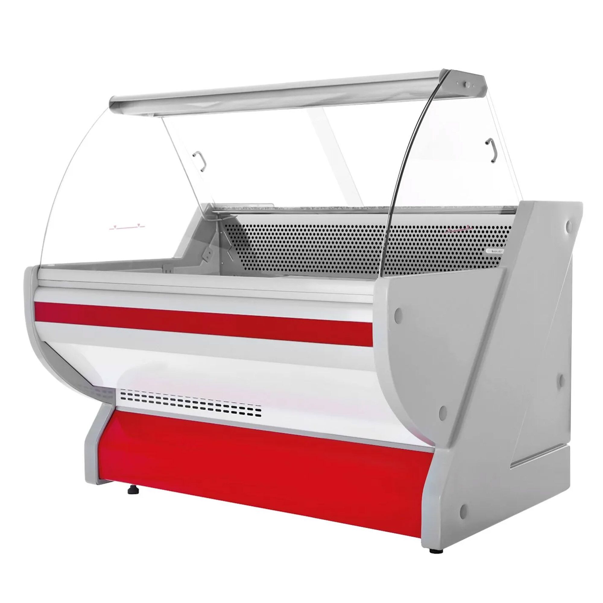Serve Over Counter - 1525x1150mm - granite worktop - red front - capacity 300 litres - curved front glass