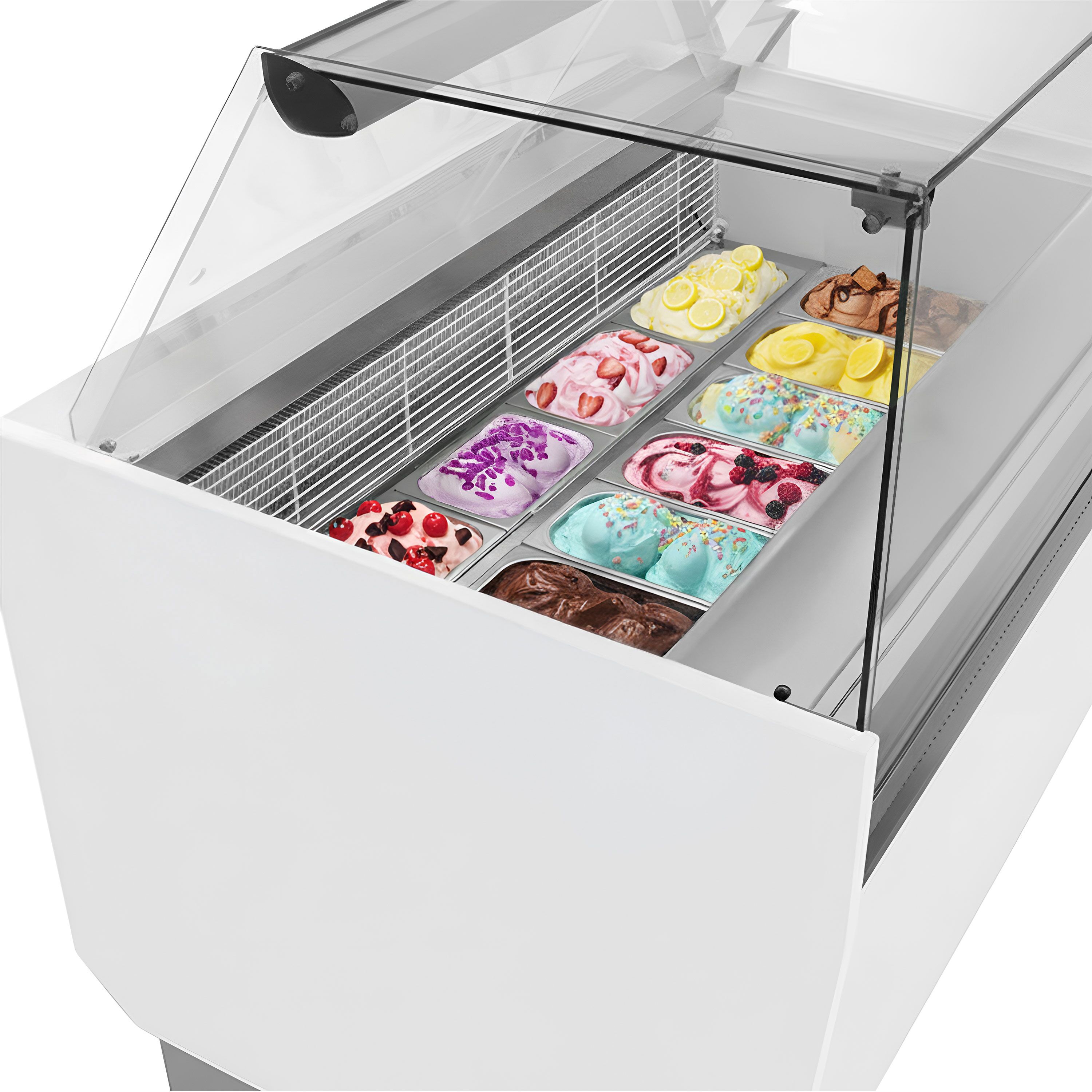Vitrine à glace LIAM – 1560 mm – refroidissement statique – pour 13+13 bacs à glace de 5 litres – Blanc
