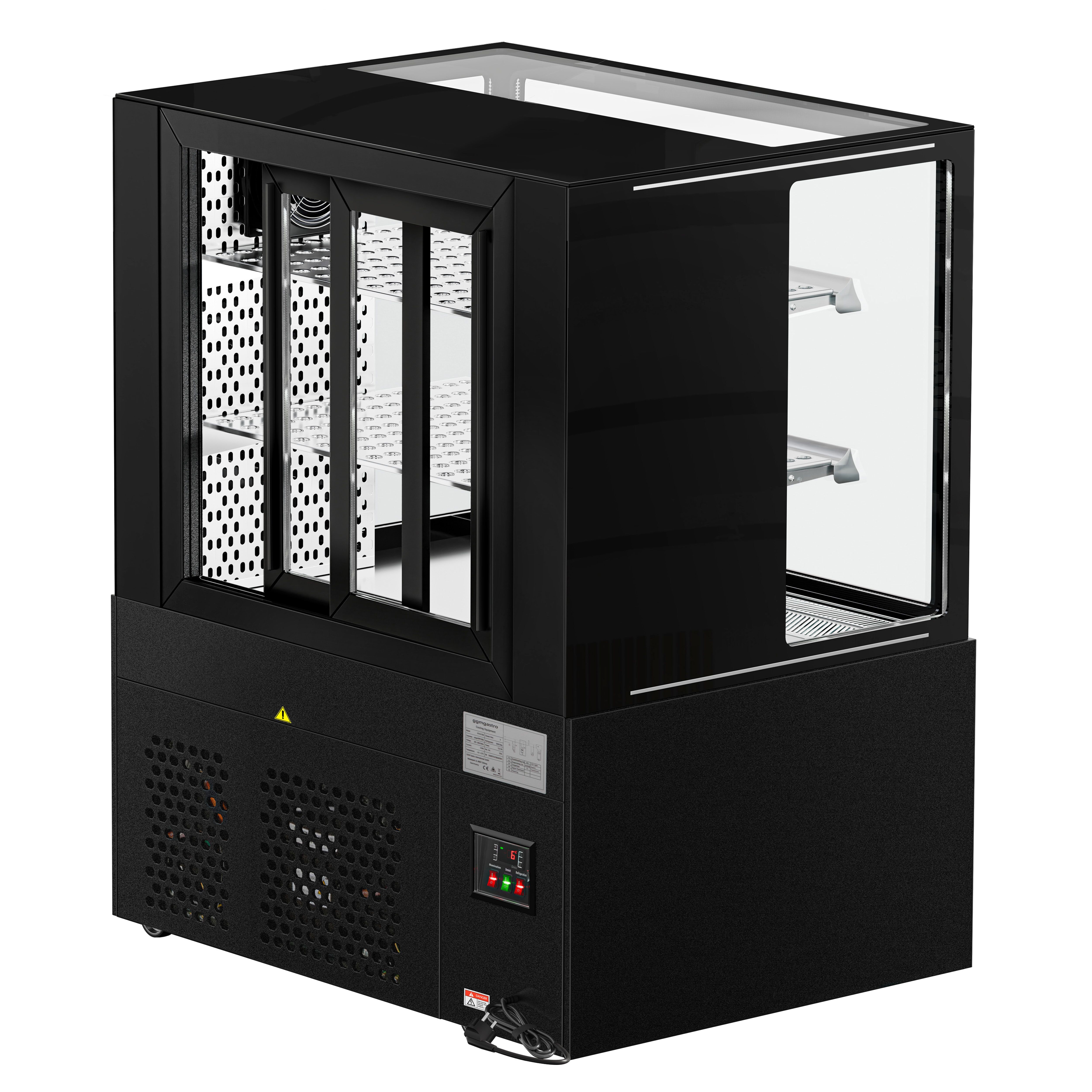 Vitrine de comptoir réfrigérée MADRID - 435L - 1000mm - Double vitrage - avec 2 étagères - portes coulissantes vitrées arrière - Noir mat