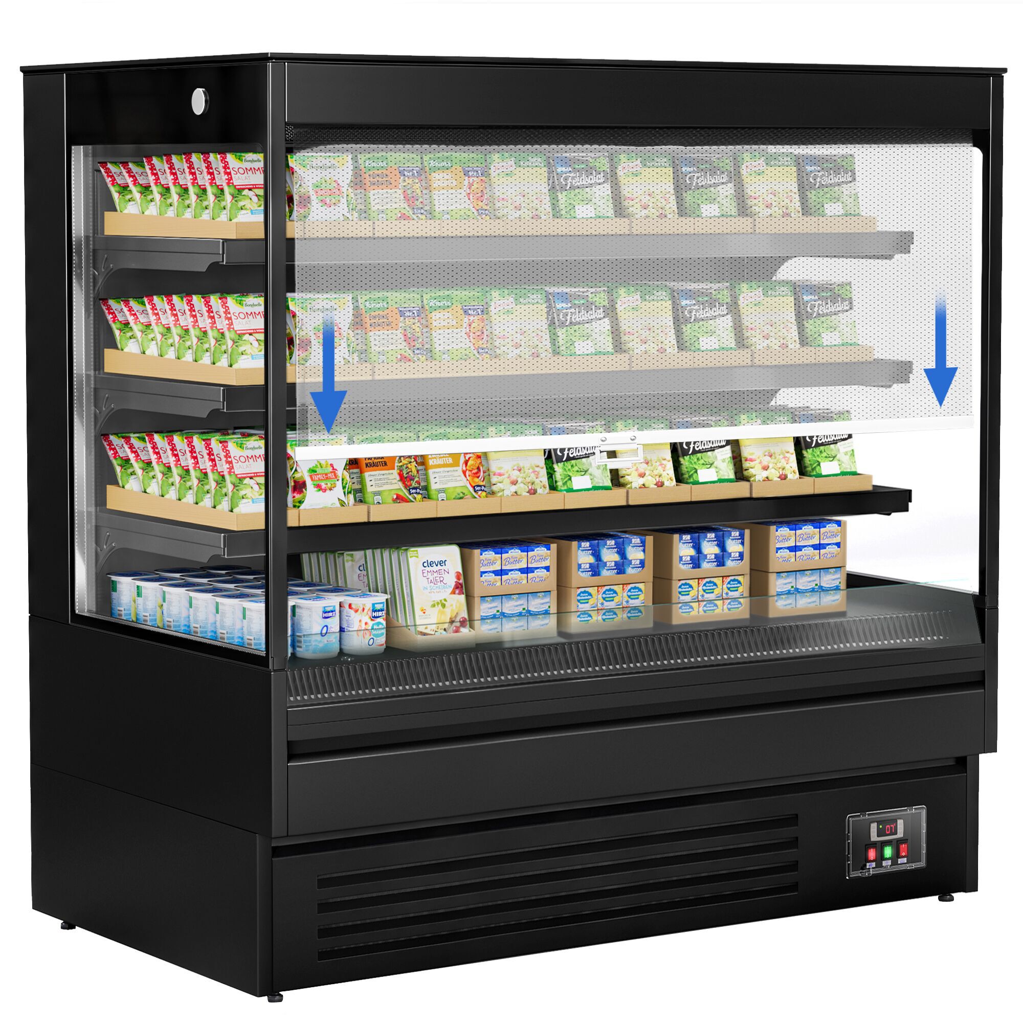 Vitrine murale réfrigérée - Libre-service - 1500mm - 493L - avec 3 étagères - arrière fermé - Noir