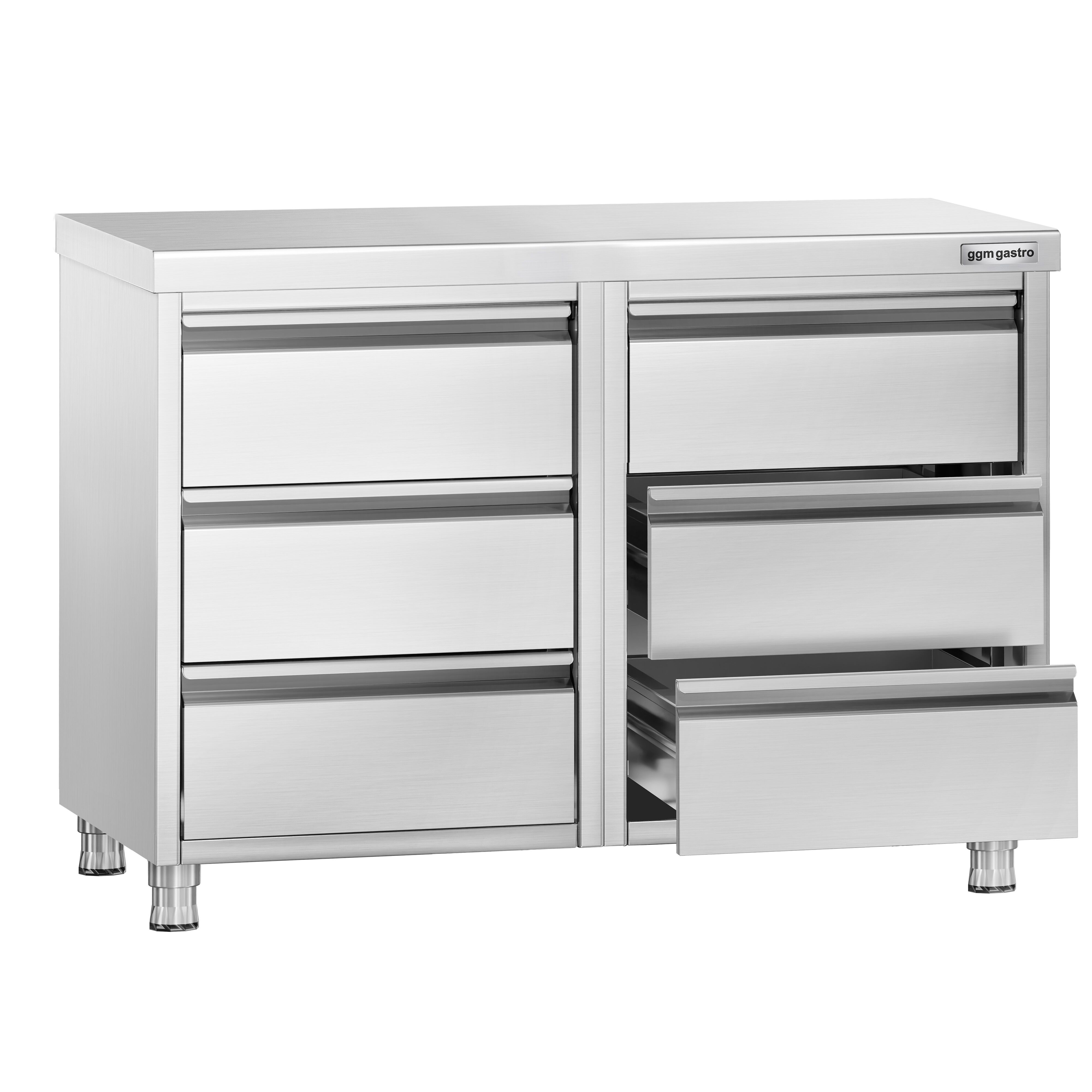Meuble bas à tiroirs PREMIUM - Acier inoxydable - avec 6 tiroirs - 1000x600mm