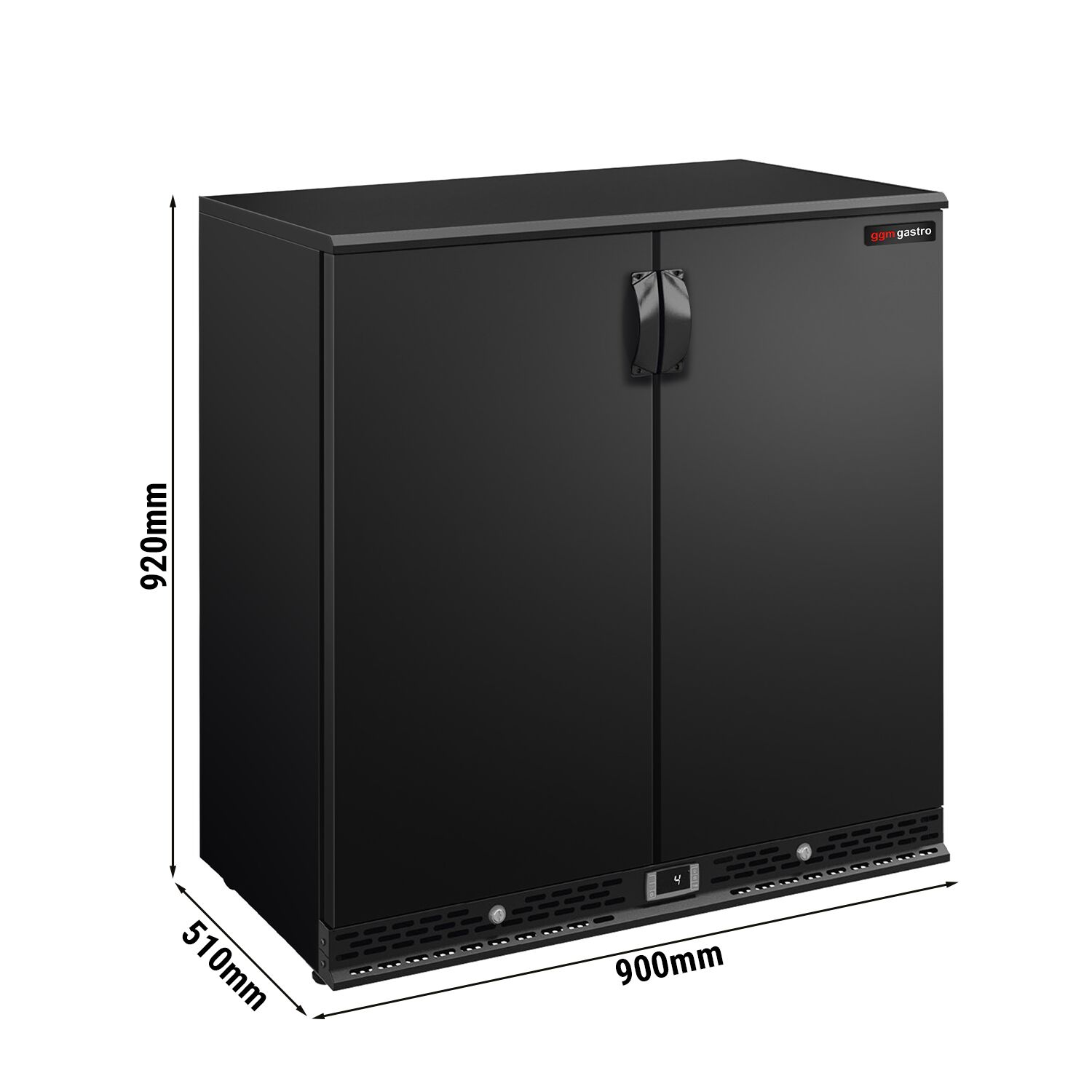 Commercial Back Bar Cooler PREMIUM PLUS - 900mm - 220L - with 2 solid doors - Black