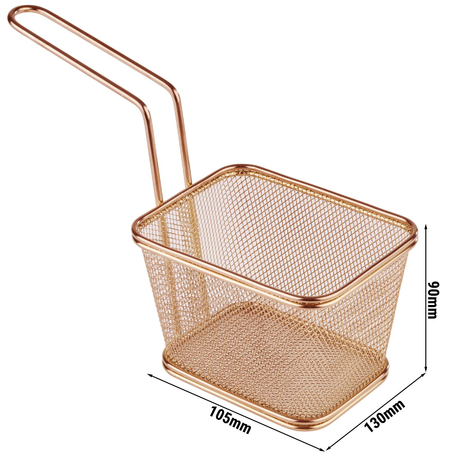 (6 db) Sültkrumpli tálaló kosár - SNACKHOLDER - rozsdamentes acél - 130x105x90 mm - réz színű