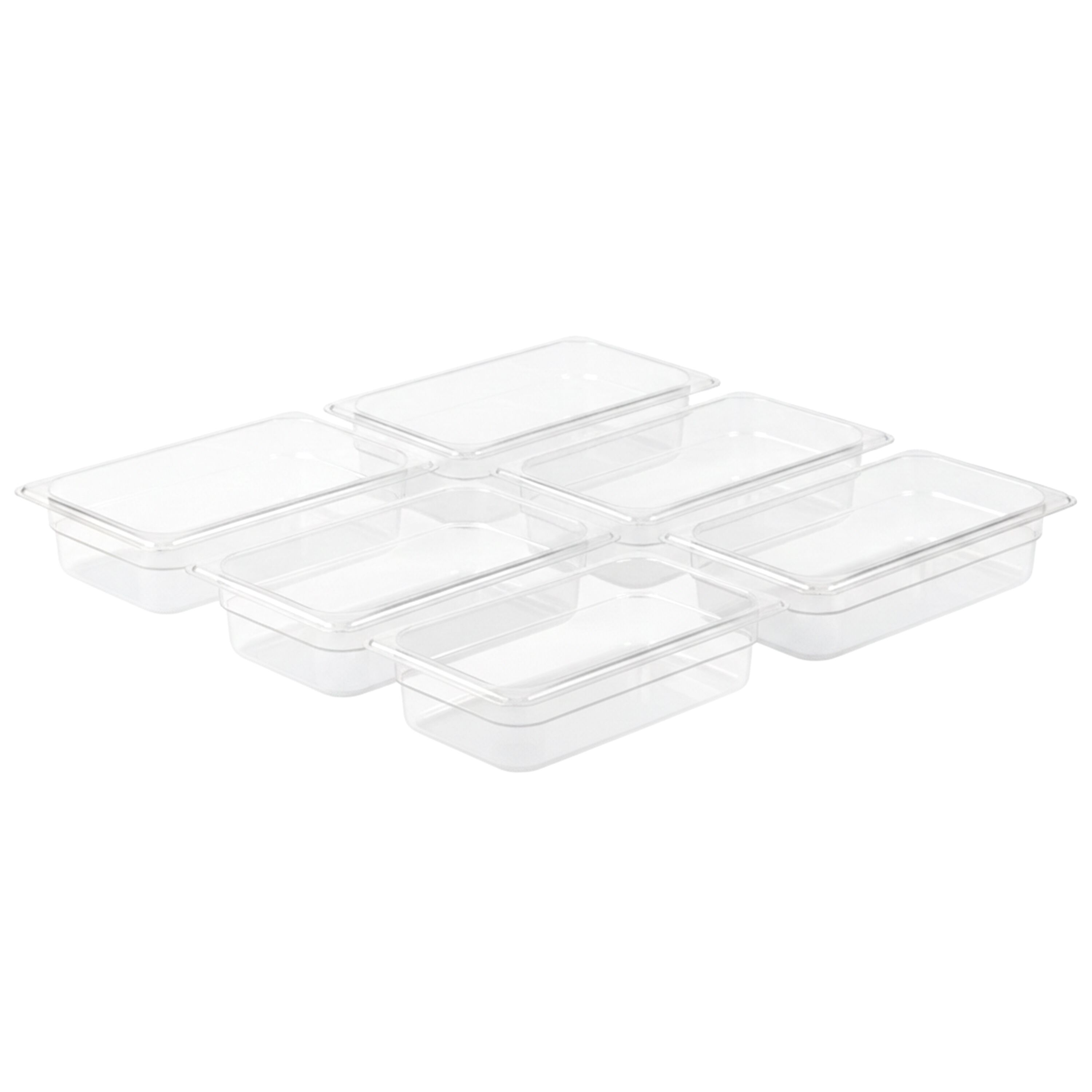 (6 pièces) Bac en Polypropylène - GN 1/4 - Translucide - 1,7 L - Hauteur : 65 mm