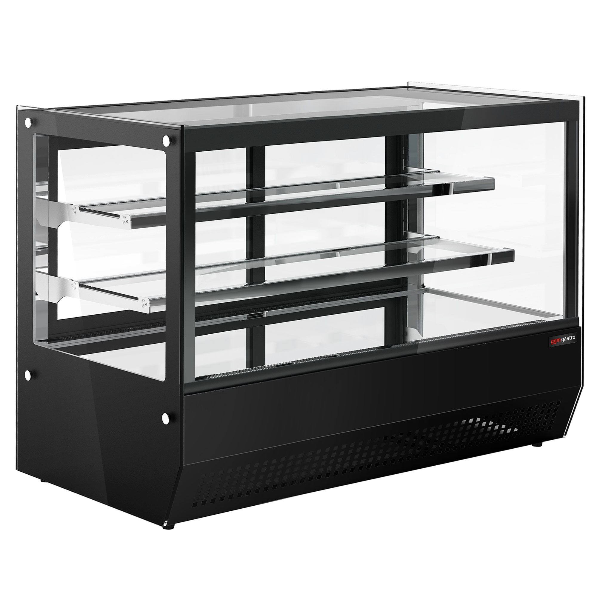 Vetrina refrigerata da banco - 160l - 900mm - Doppio vetro; 2 porte scorrevoli in vetro - vetro dritto - con 2 ripiani - 4 lati vetro; LED interni - Nero