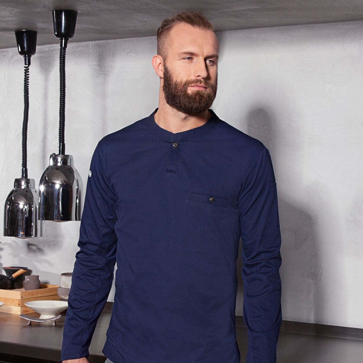 (6 pièces) KARLOWSKY | Chemise de travail manches longues homme Performance - Marine - Taille : L