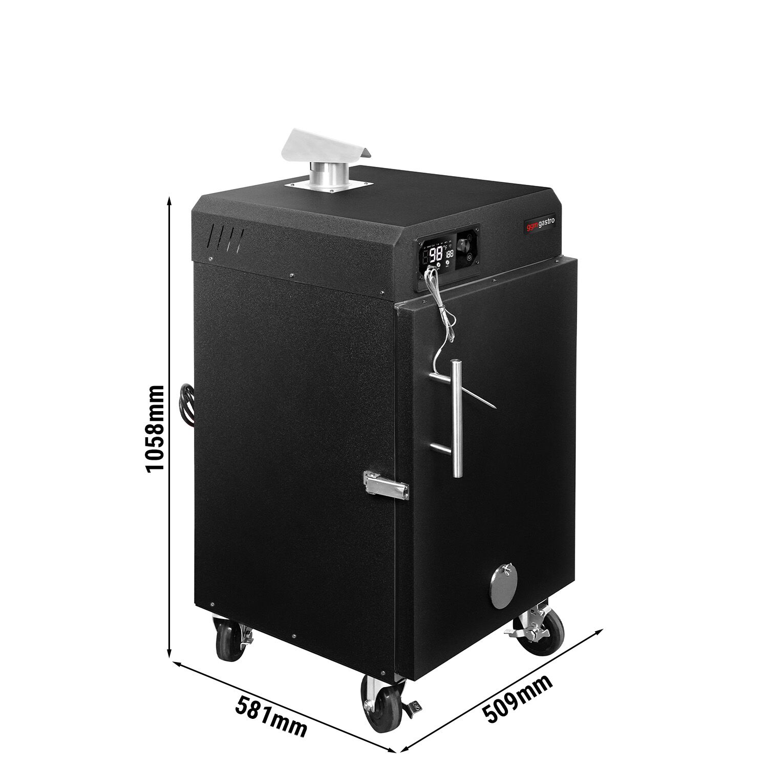 Fumoir électrique professionnel - Commande électronique - avec 4 grilles - 509x581mm - sur roulettes - Noir - fumage à chaud et à froid