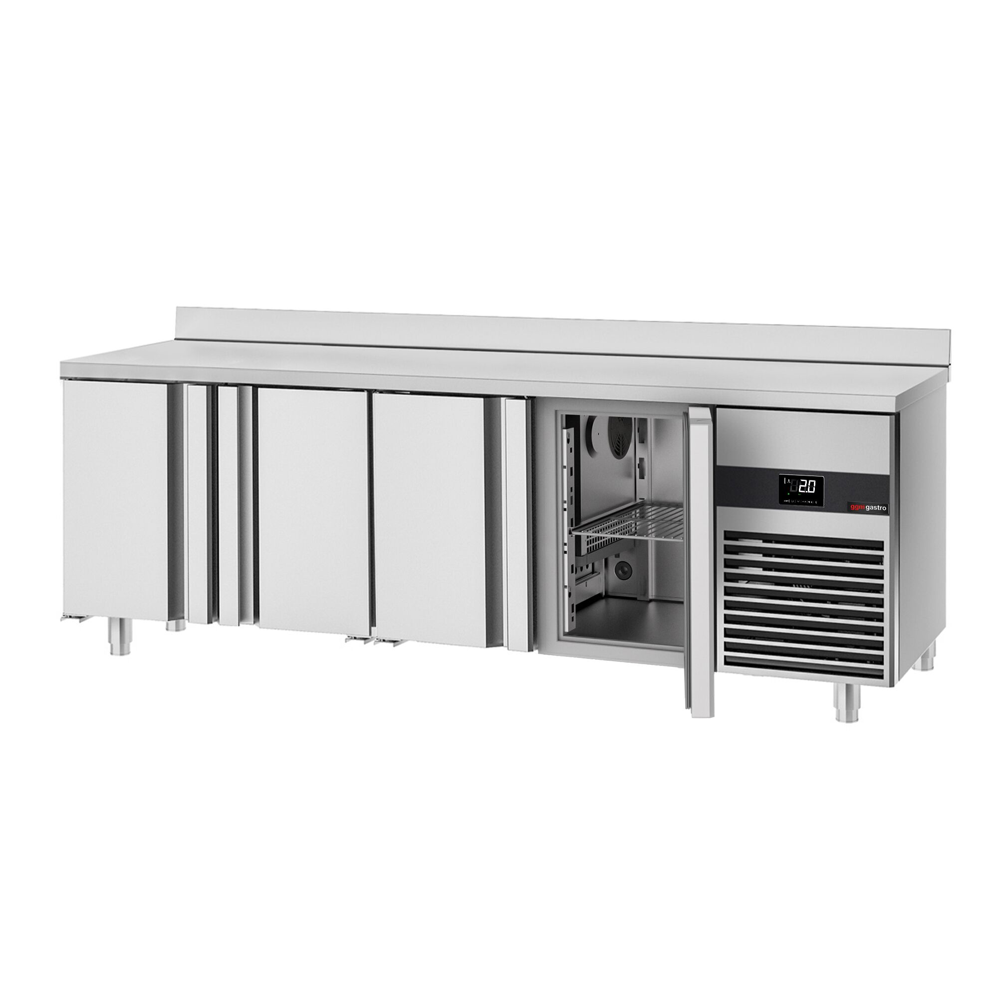 Table réfrigérée PREMIUM - 2330 x 600 mm - avec 4 portes - avec dosseret