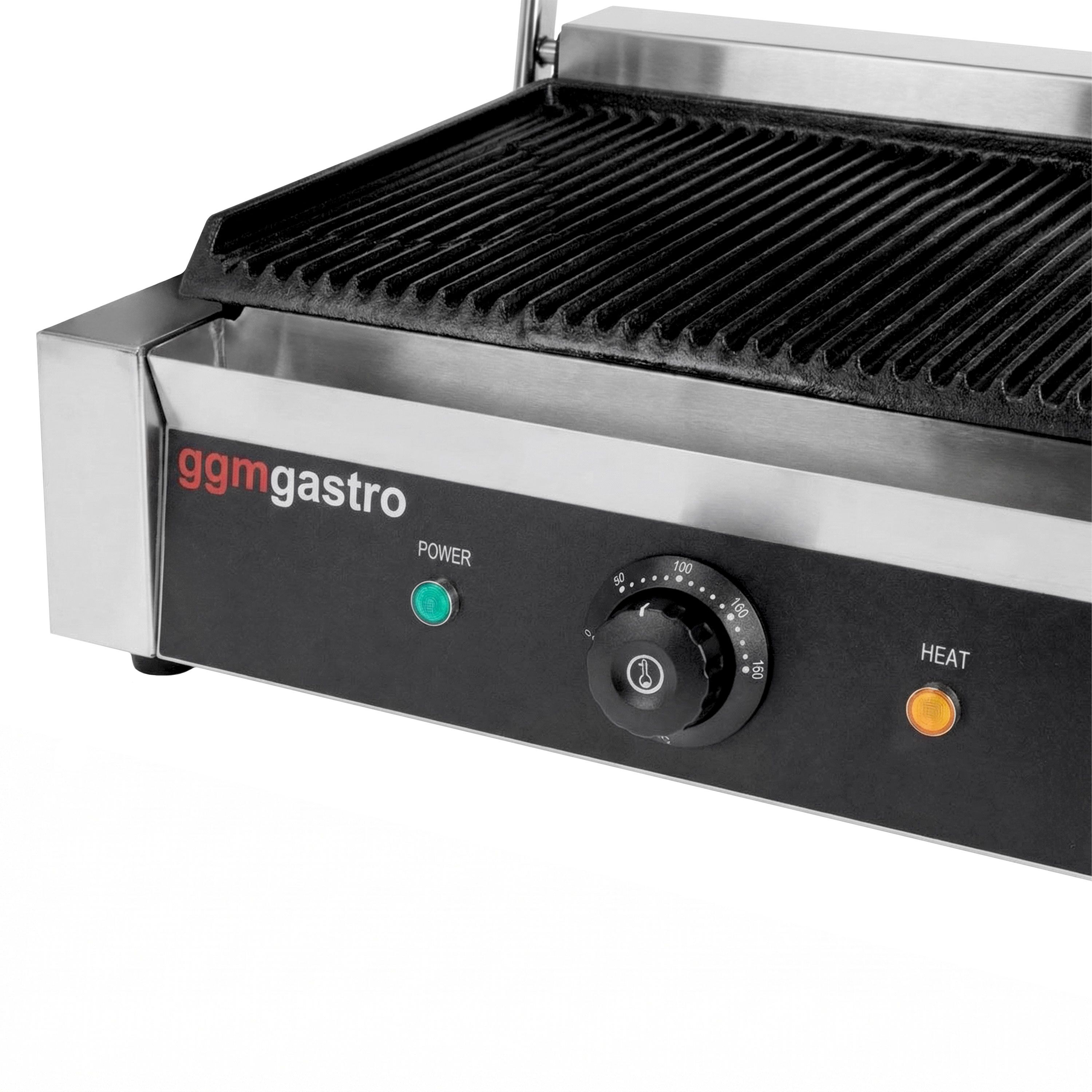 Gril de contact numérique - 3kW - Plaques rainurées - Surface de cuisson : 340x230mm