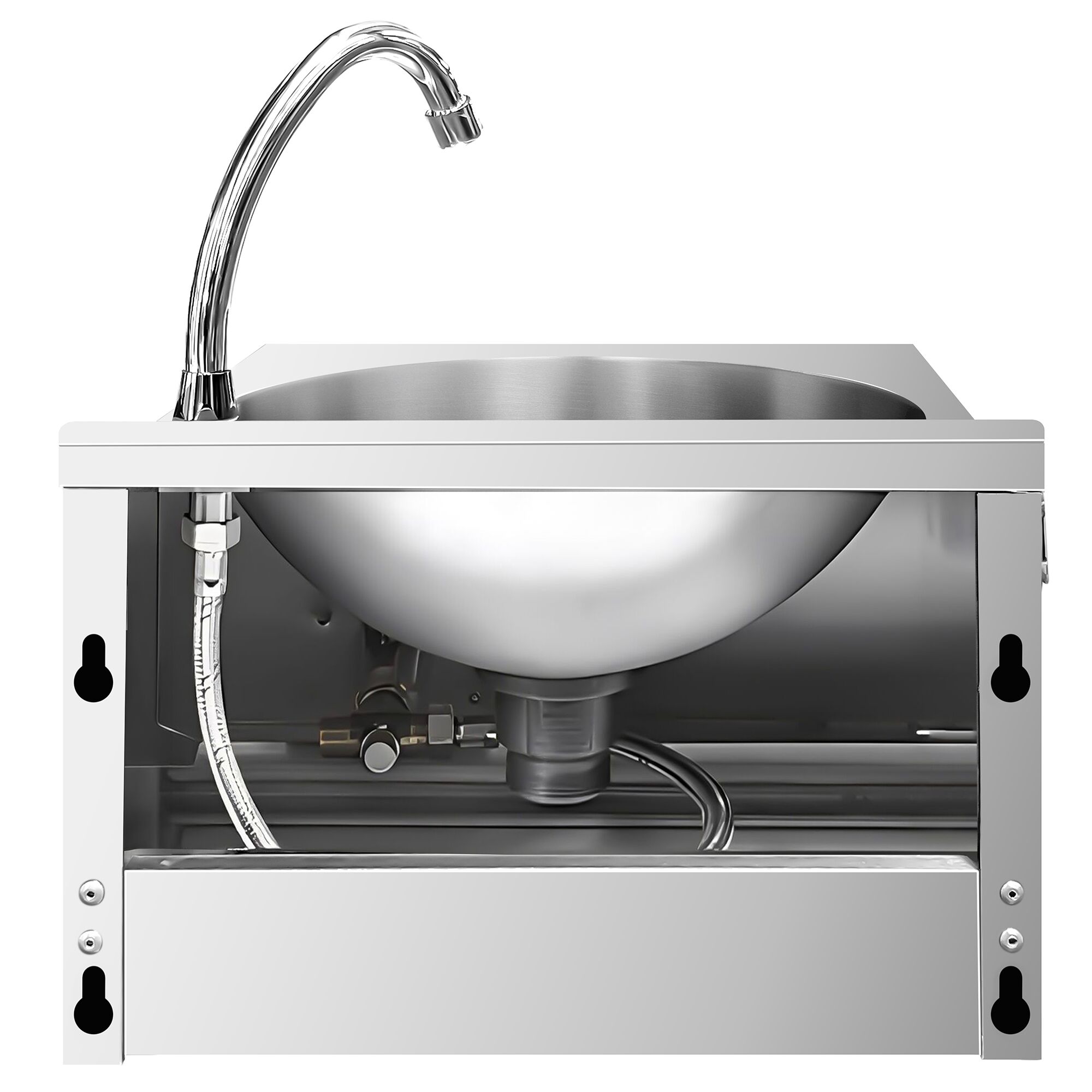 Lave-mains - Acier inoxydable - avec commande fémorale (raccordements eau froide & eau chaude)