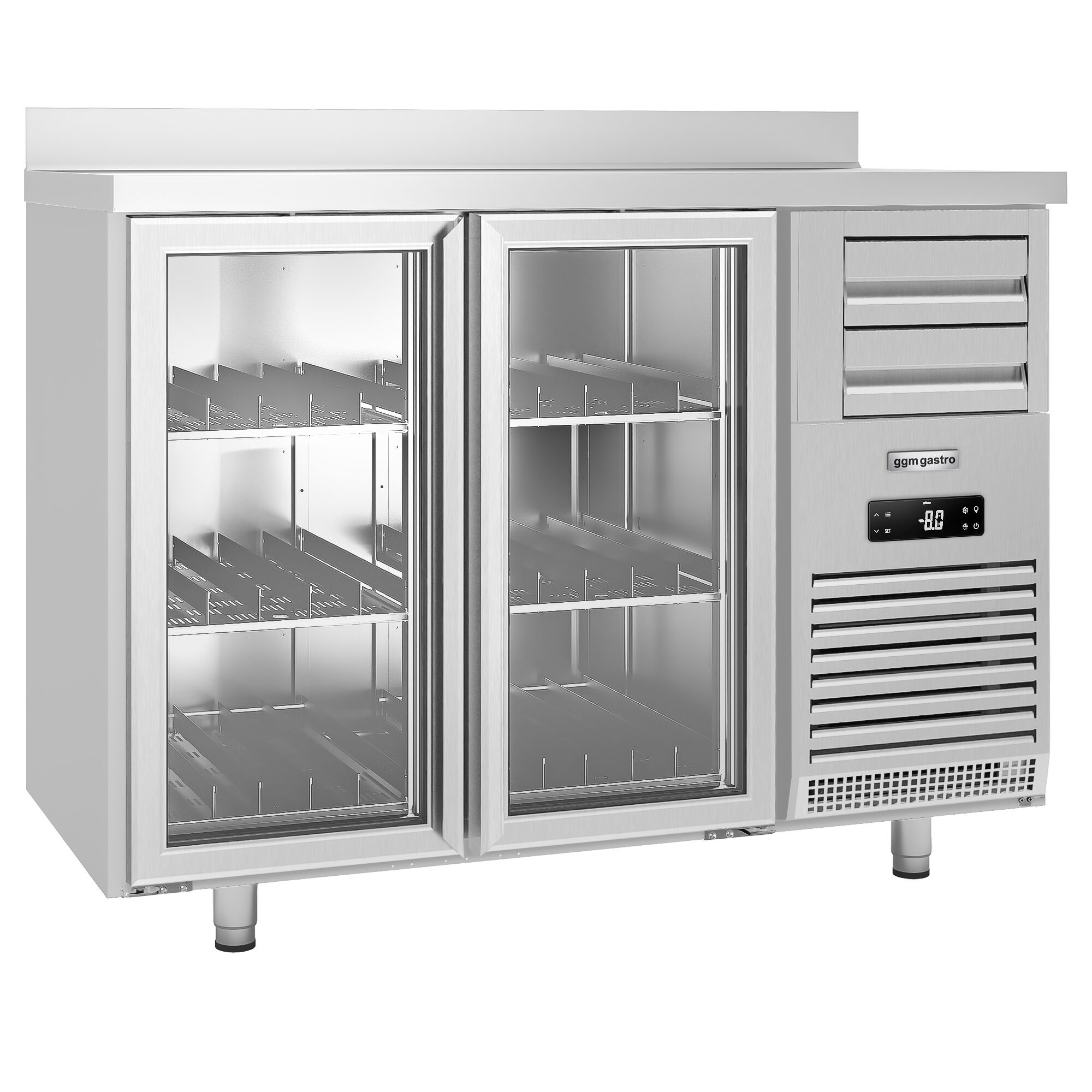 Arrière-bar réfrigéré professionnel Premium PLUS - SUPERCOOLER - 1475x700 mm - avec 2 portes vitrées & dosseret - inox