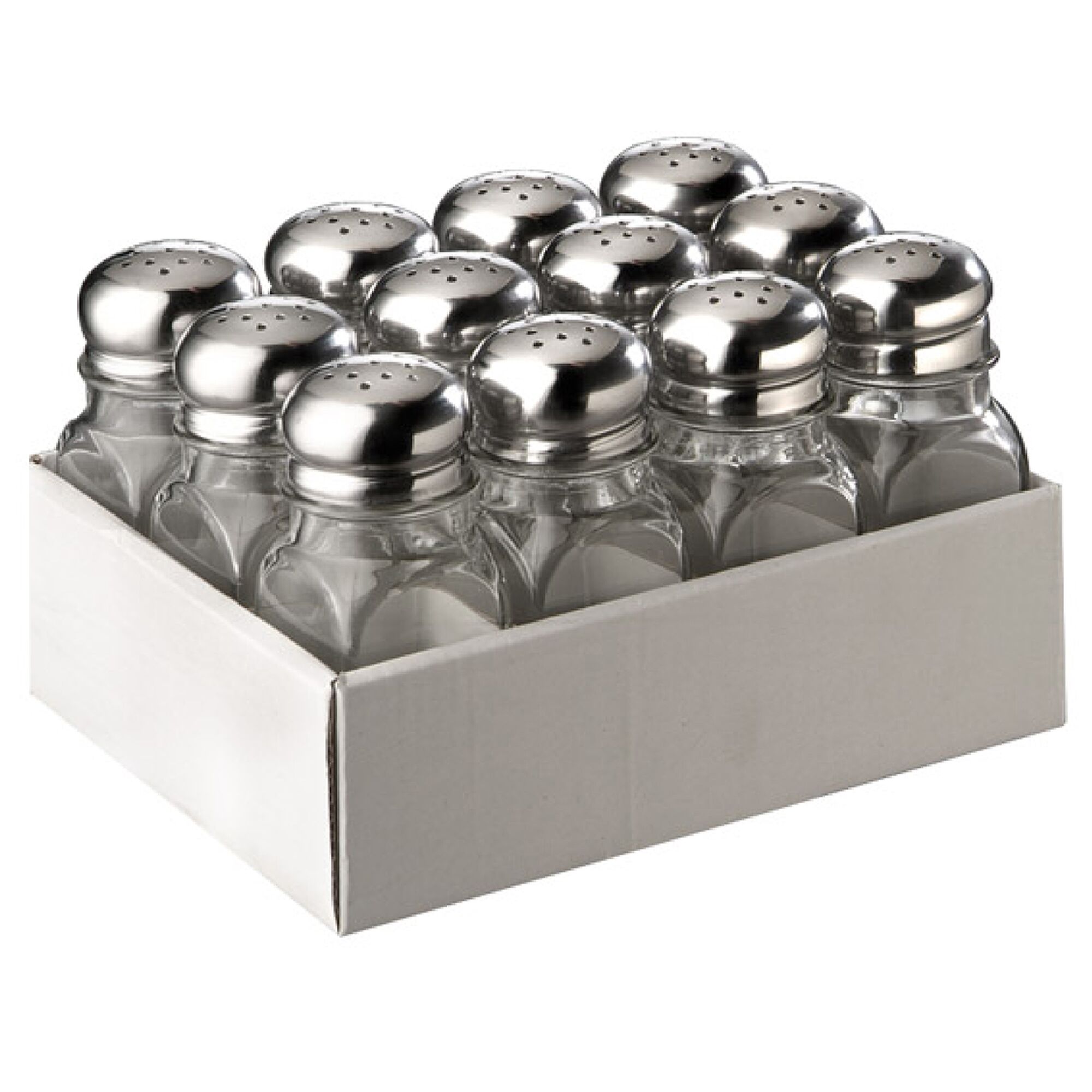 Saupoudreuse - Lot de 12 - Hauteur: 100mm - Verre - acier inoxydable - carré