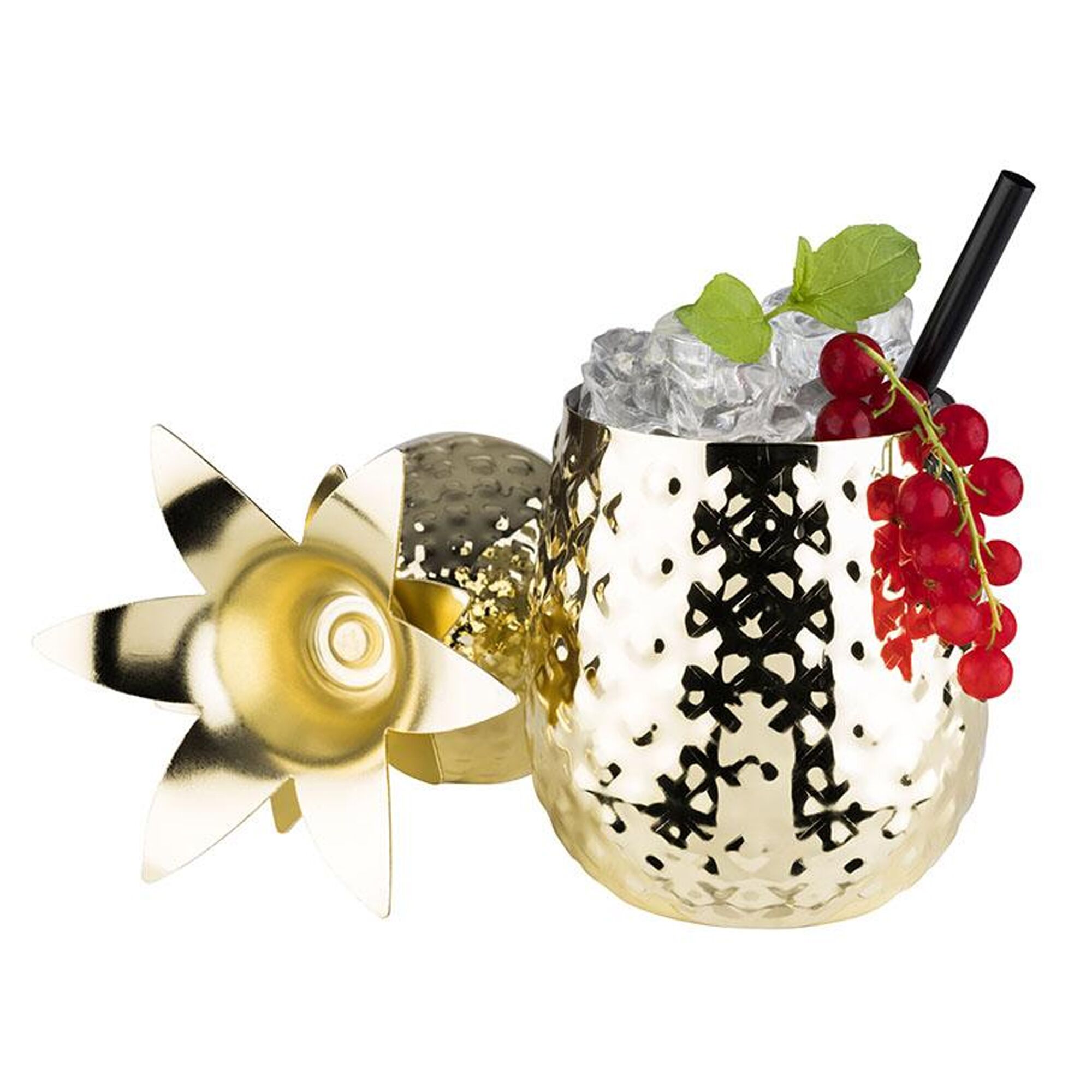 (6 pcs) Gobelet à milkshake PINEAPPLE - 500ml - Or - avec Couvercle