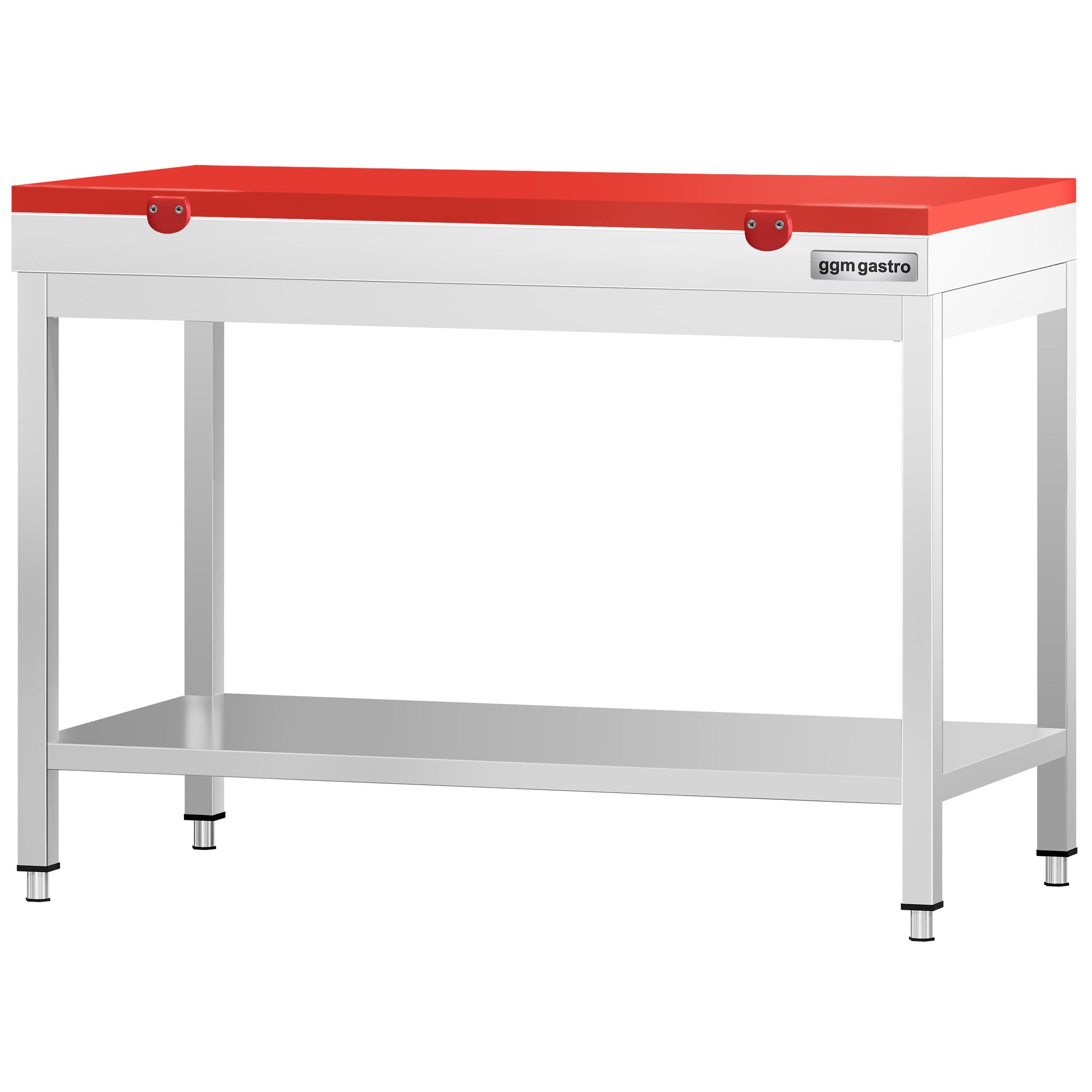 Table de travail inox PREMIUM - 1000 x 600 mm - avec tablette inférieure - incl. Planche à découper Rouge