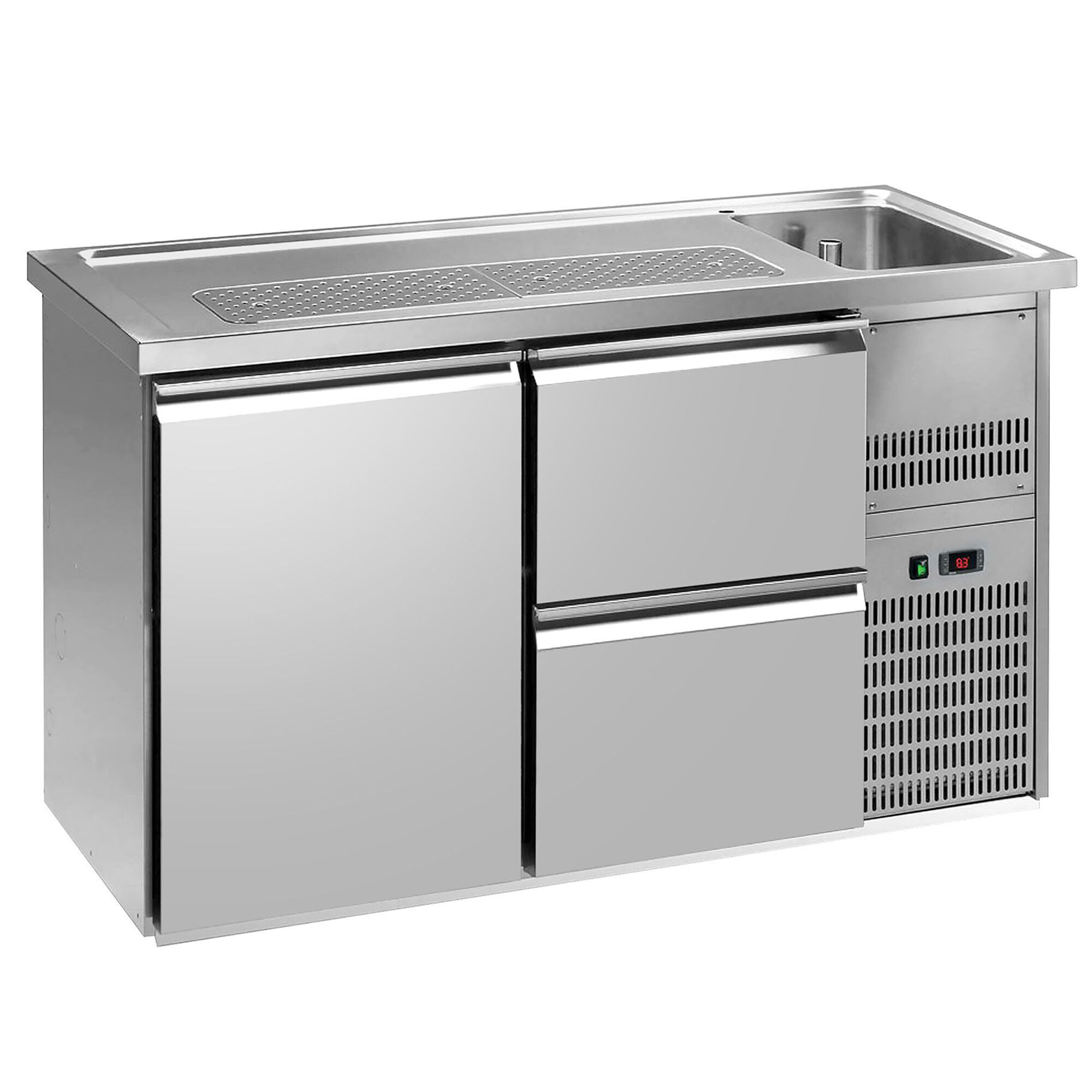 Comptoir de bar réfrigéré Premium PLUS – 1550 × 700 mm – 1 porte & 2 tiroirs
