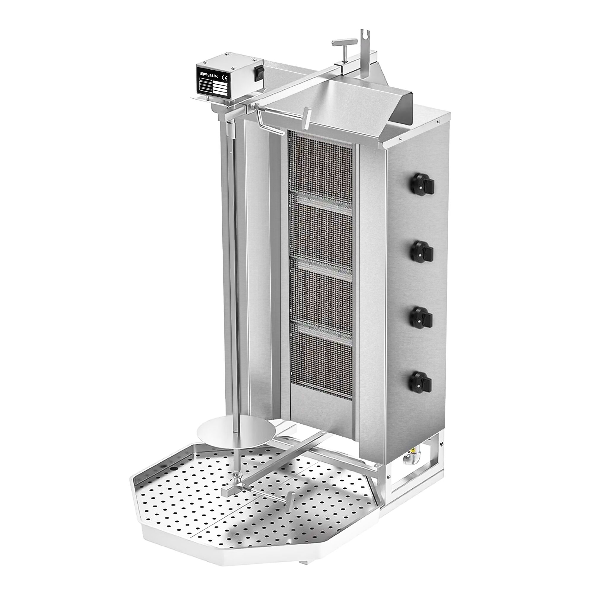 Gas Doner Kebab Grill (Shawarma/Gyros) - 4 Burner - up to 60kg - 13kW - Countertop - incl. 2 splash guards & 2 double doors