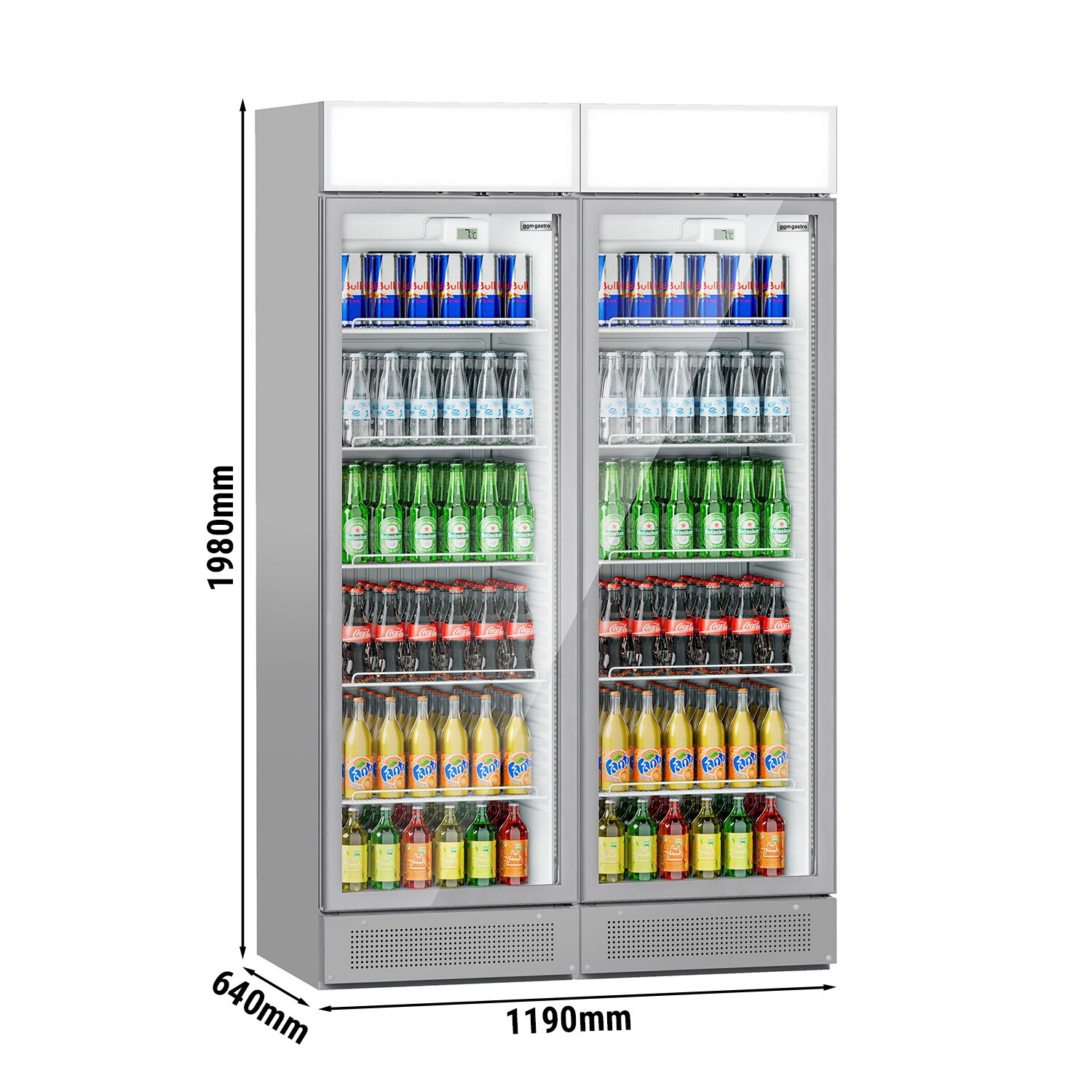 (2 pièces) Vitrine réfrigérée à boissons - 690 litres - design sans cadre - avec 2 portes vitrées et écran publicitaire