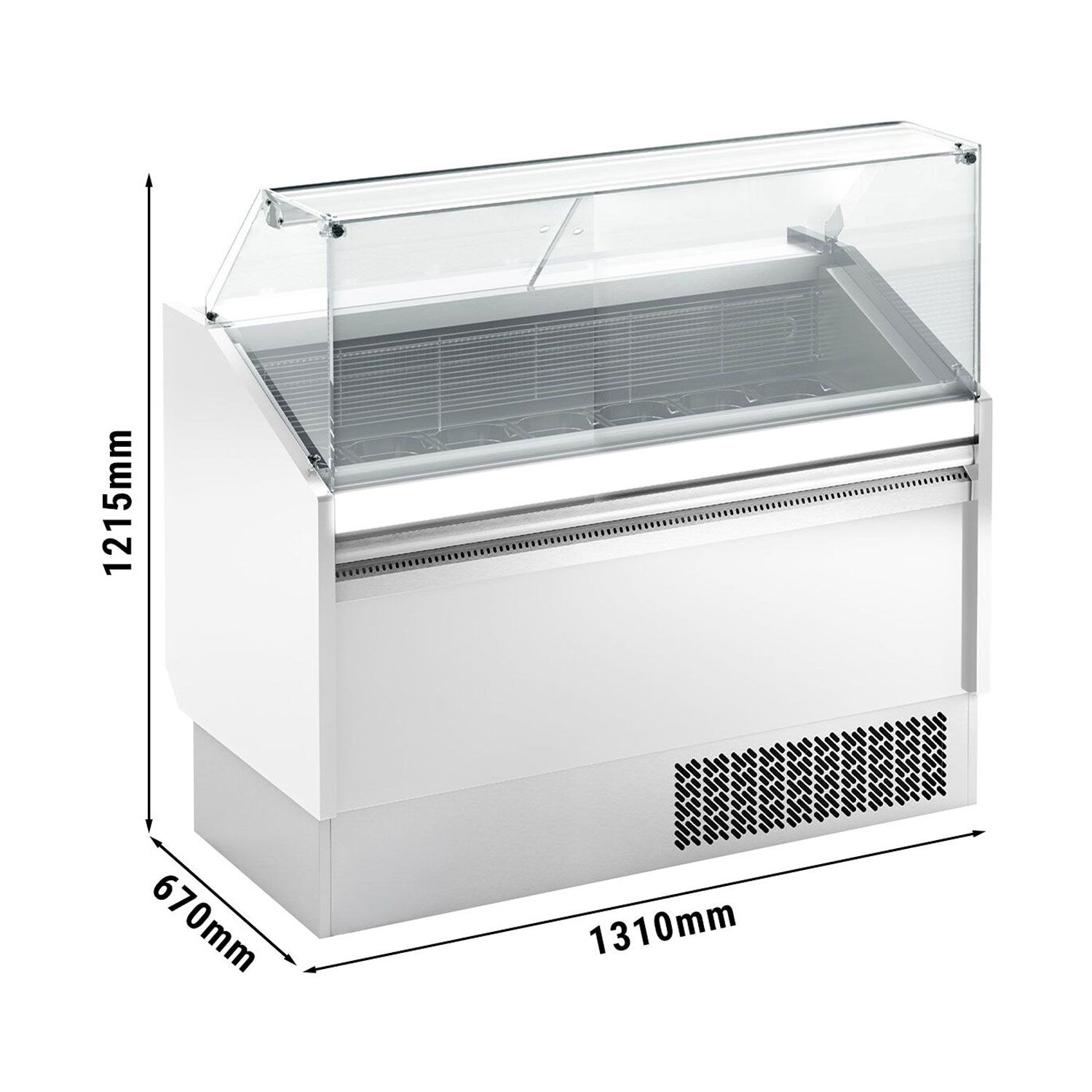 Vitrine à glace LEVI – 1310 mm – refroidissement statique – pour 7+7 bacs à glace de 5 litres – Blanc