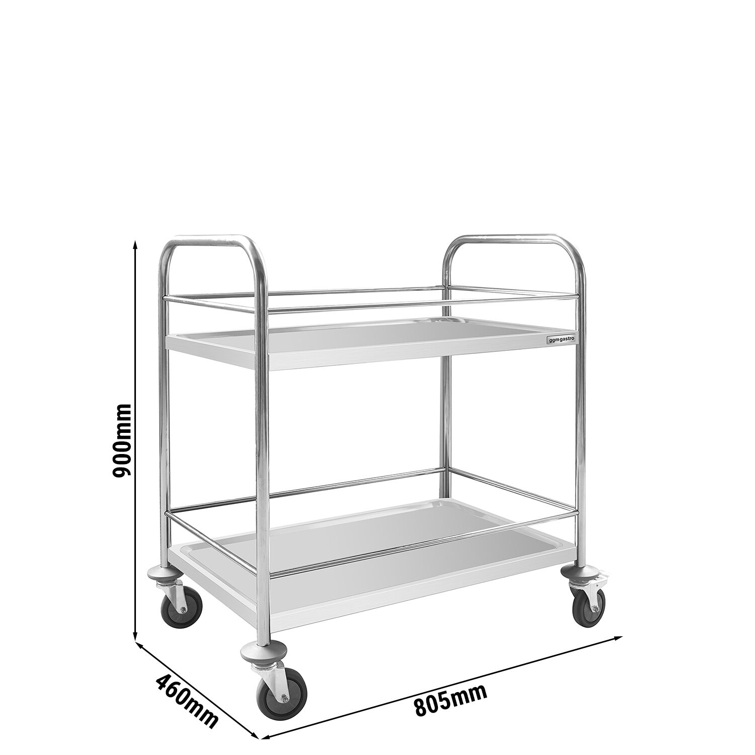 Chariot de service – 805x460 mm – avec 2 surfaces de rangement & renfort