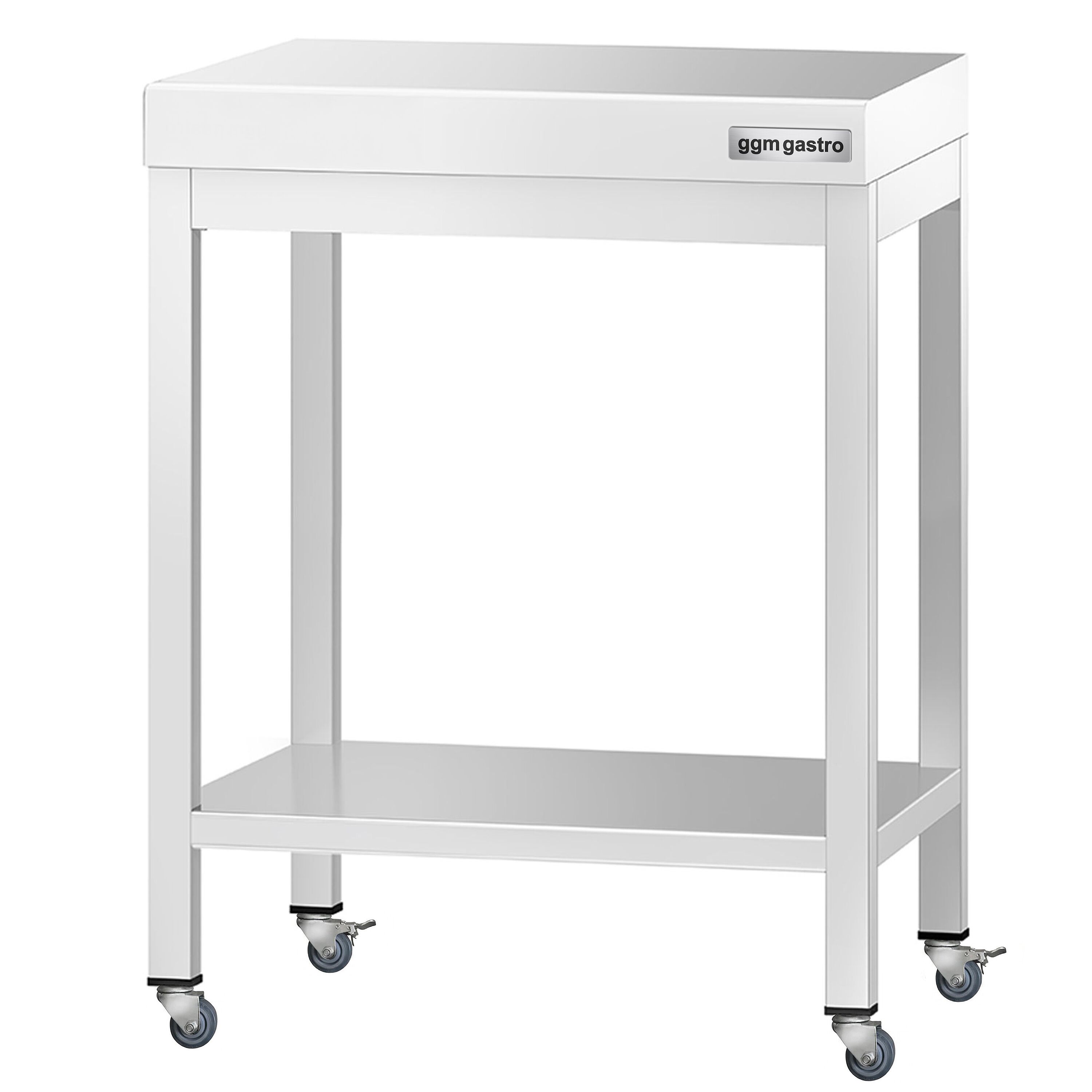 Table de travail en inox PREMIUM - 600 x 700 mm - avec tablette inférieure et roulettes