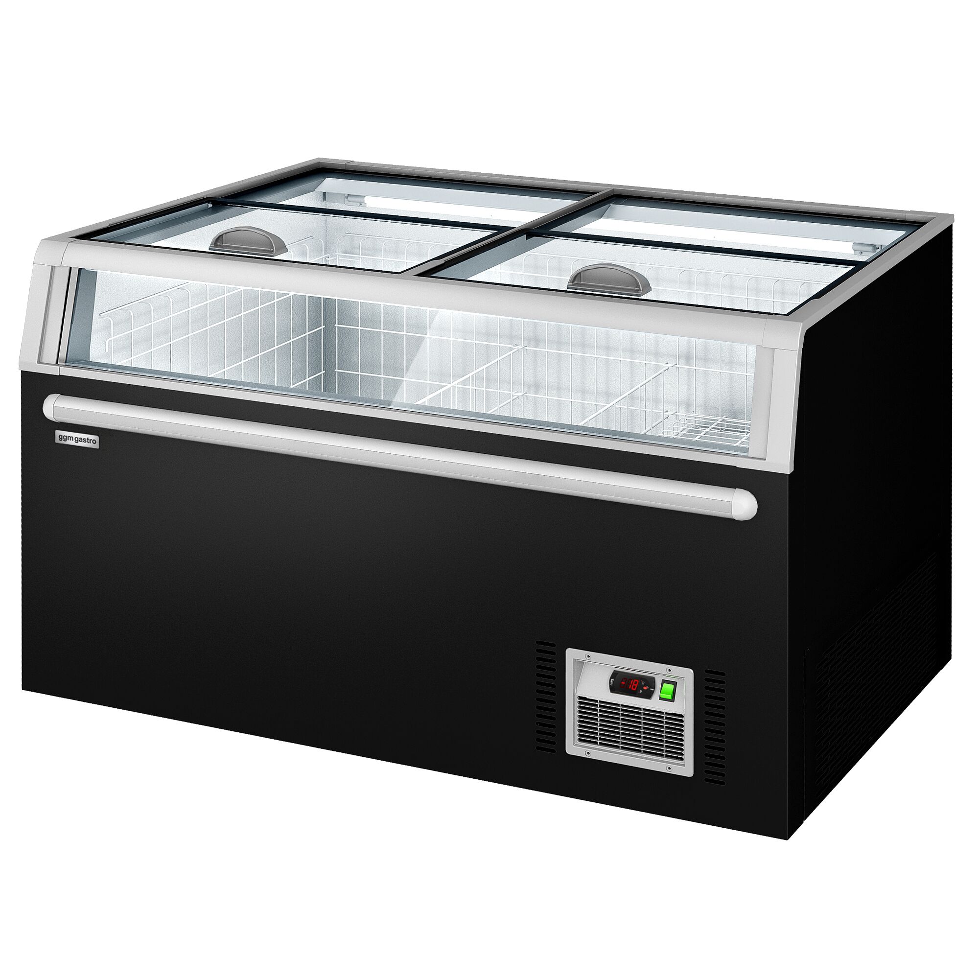 Îlot de congélation pour supermarché - 1454x850mm - 402 L - Couvercles coulissants en verre - Noir