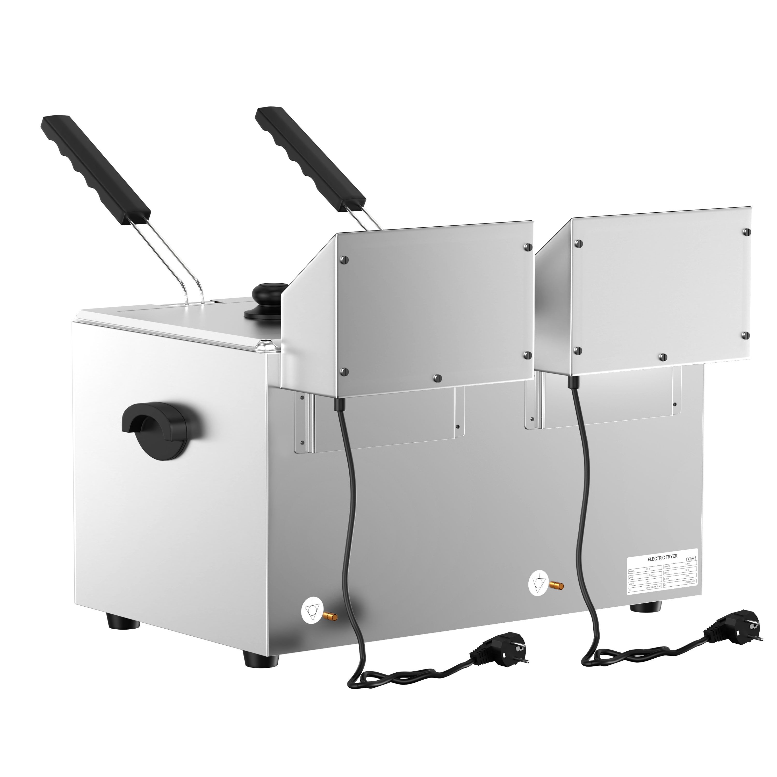 Friteuse électrique double – 8+8 litres – 6,5 kW – avec robinet de vidange