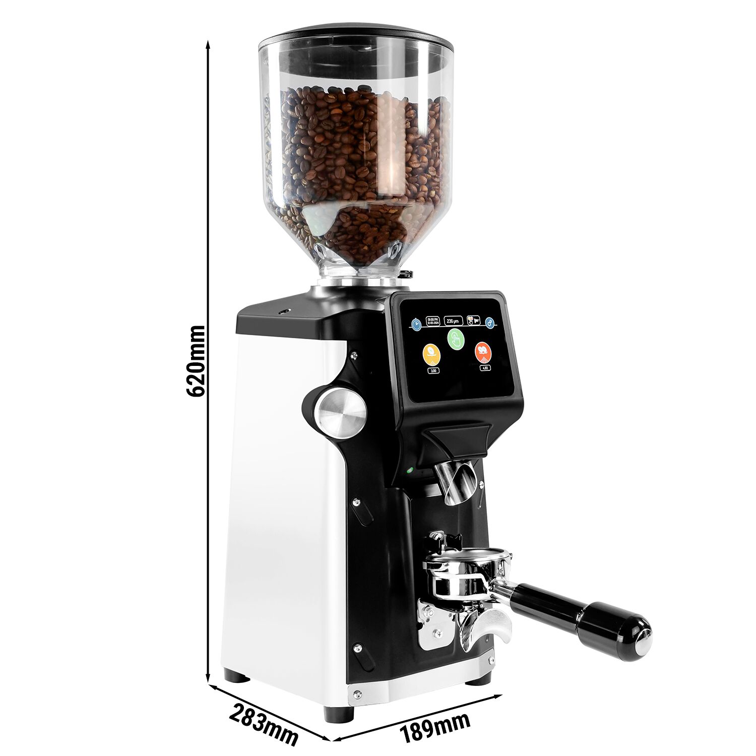 Moulin à café – 1,2 kg – meule plate Ø 83 mm – détection automatique du porte-filtre – Blanc
