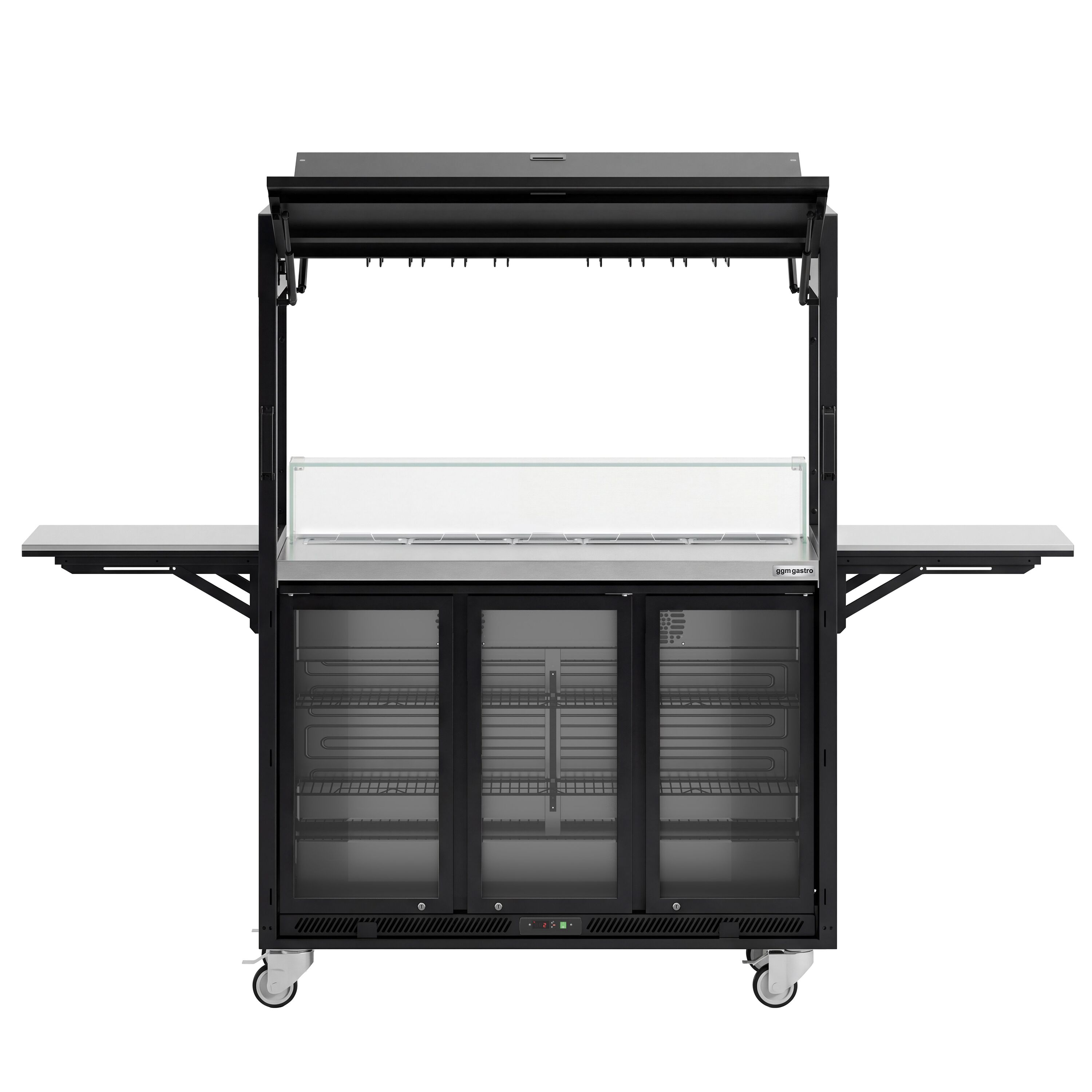 Station de cocktail mobile – avec réfrigérateur de bar, plan de travail, porte-verres et éclairage LED – rabattable